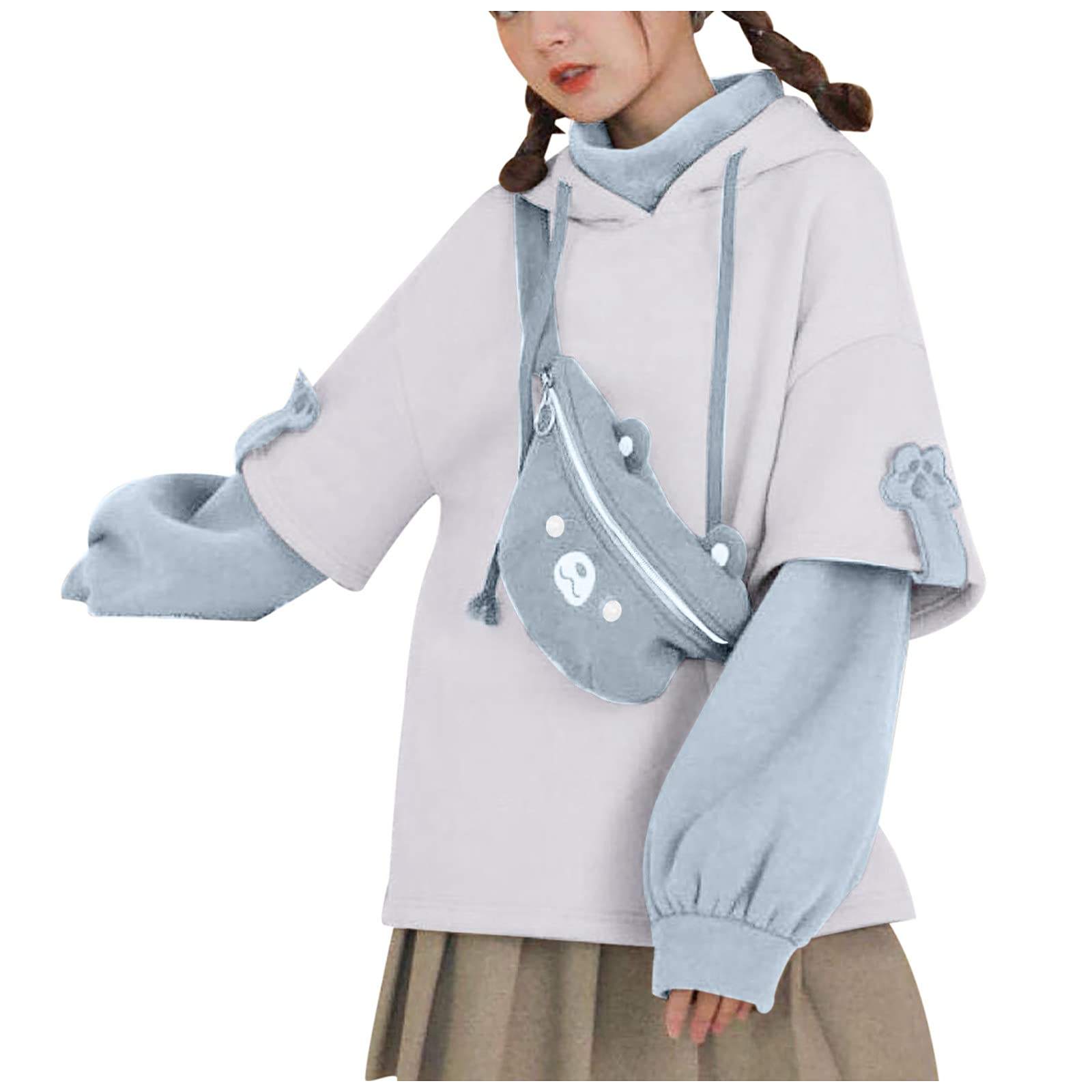 FAVIPT Women's Cute Brown Bear Hoodie - Kawaii Color Block Sweatshirt, Casual Long Sleeve Pullover for Teen Girls | Perfect for School, Streetwear & Winter Fashion