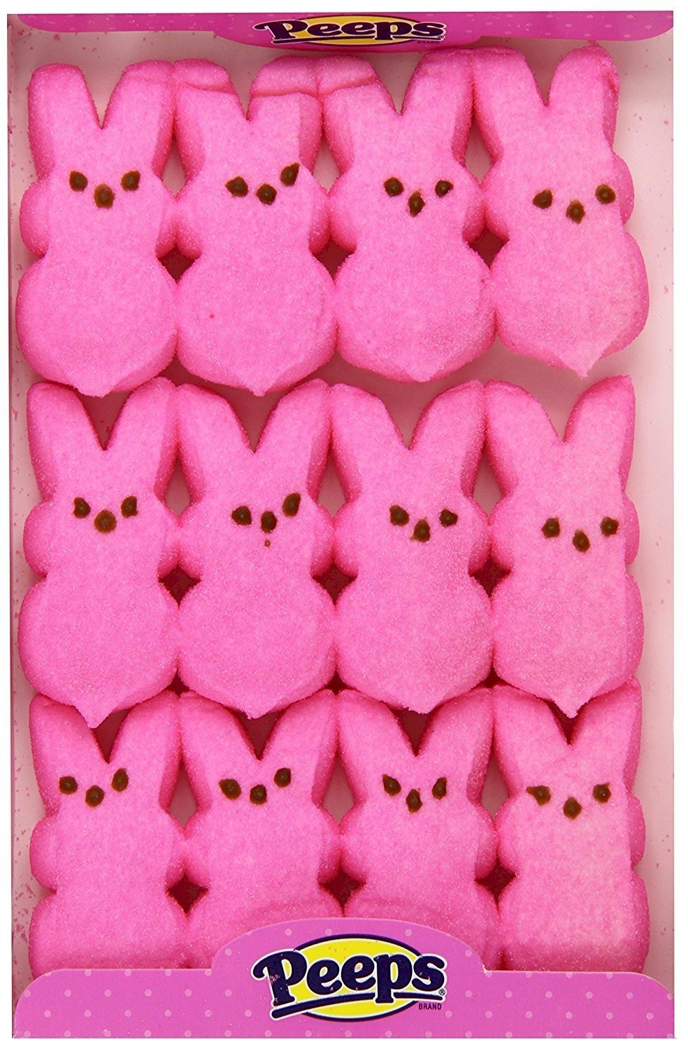 Peeps Pink Bunnies Marshmallow Candy - 3.75 Ounce Pack (12 Count) - Easter Basket Stuffers, Party Favors & Sweet Treats for Kids