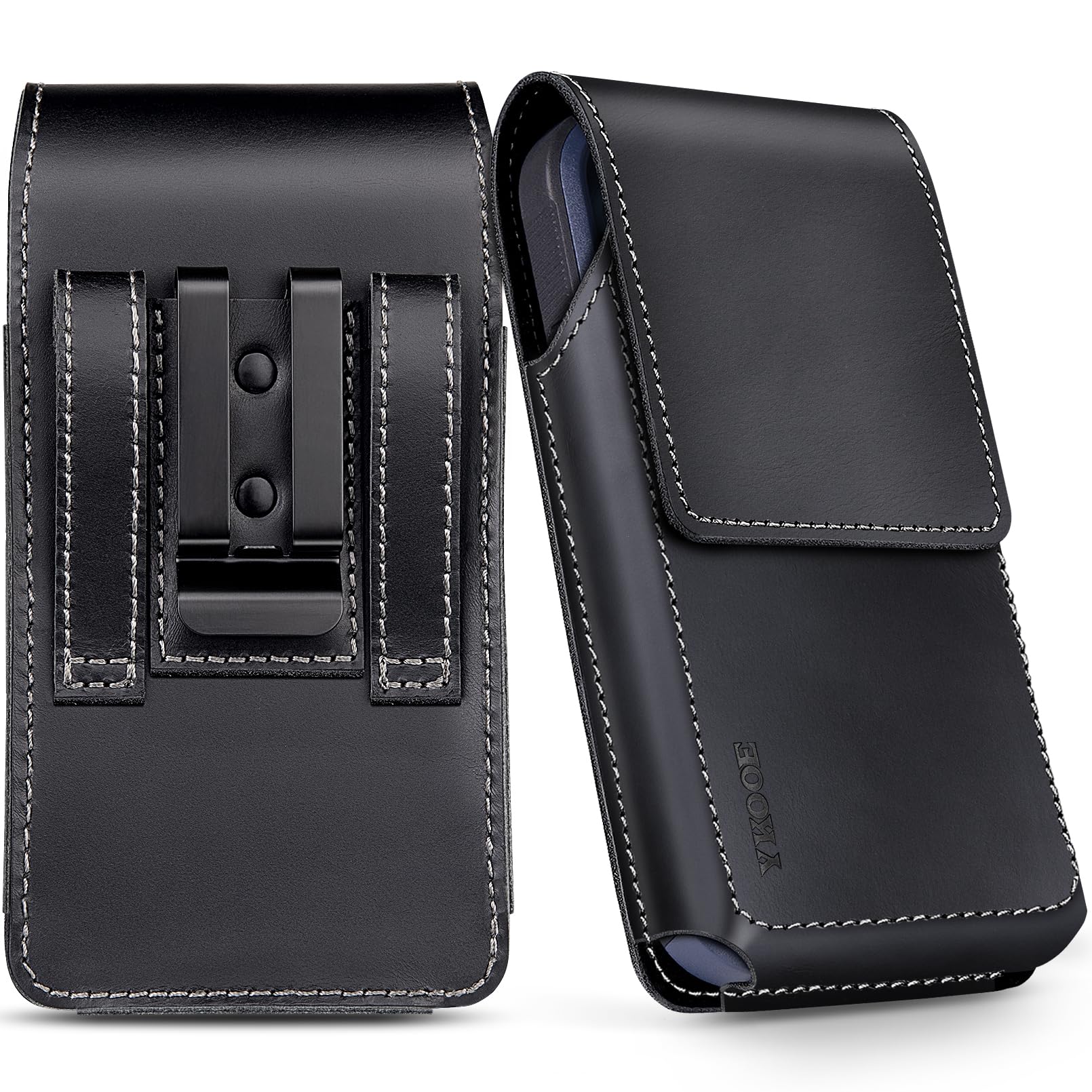 YKOOE Genuine Leather Phone Holster for iPhone 16/15/14/13/12 Pro Max & Plus | Galaxy S24/S23/S21 FE - Premium Belt Clip with Magnetic Closure (Black, XL) - Perfect for Work, Travel & Outdoor Activities