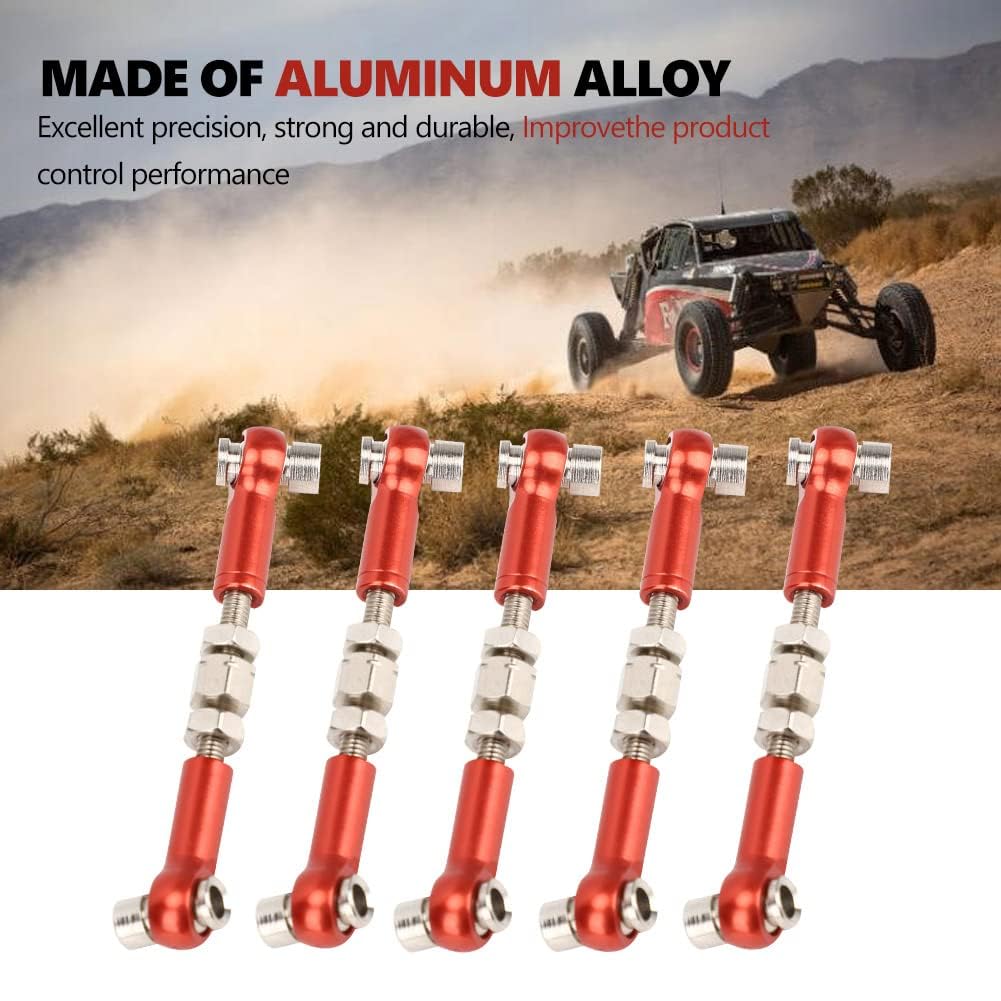 Adjustable RC Servo Links Tie Rod Set - 6Pcs 47mm Pull Rods for 1/10 Scale RC Touring Cars | Durable Red Accessories for Hobby Model Racing & Drifting