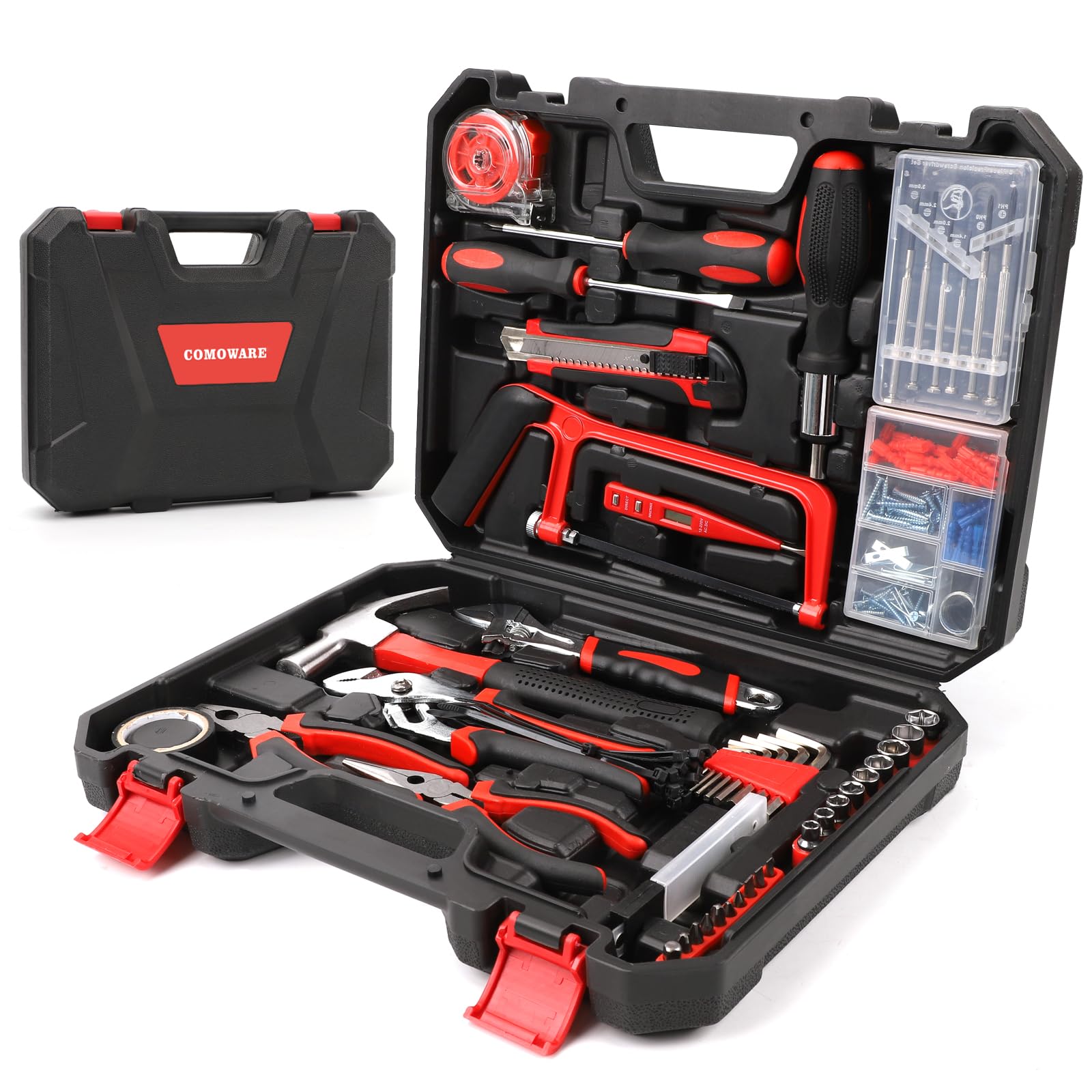 COMOWARE 177-Piece Home Tool Kit - Complete Household & Automotive Tool Set with Socket Wrench, Screwdrivers & Plastic Toolbox | Perfect for DIY Repairs, Home Maintenance, RV & Truck Tool Kit