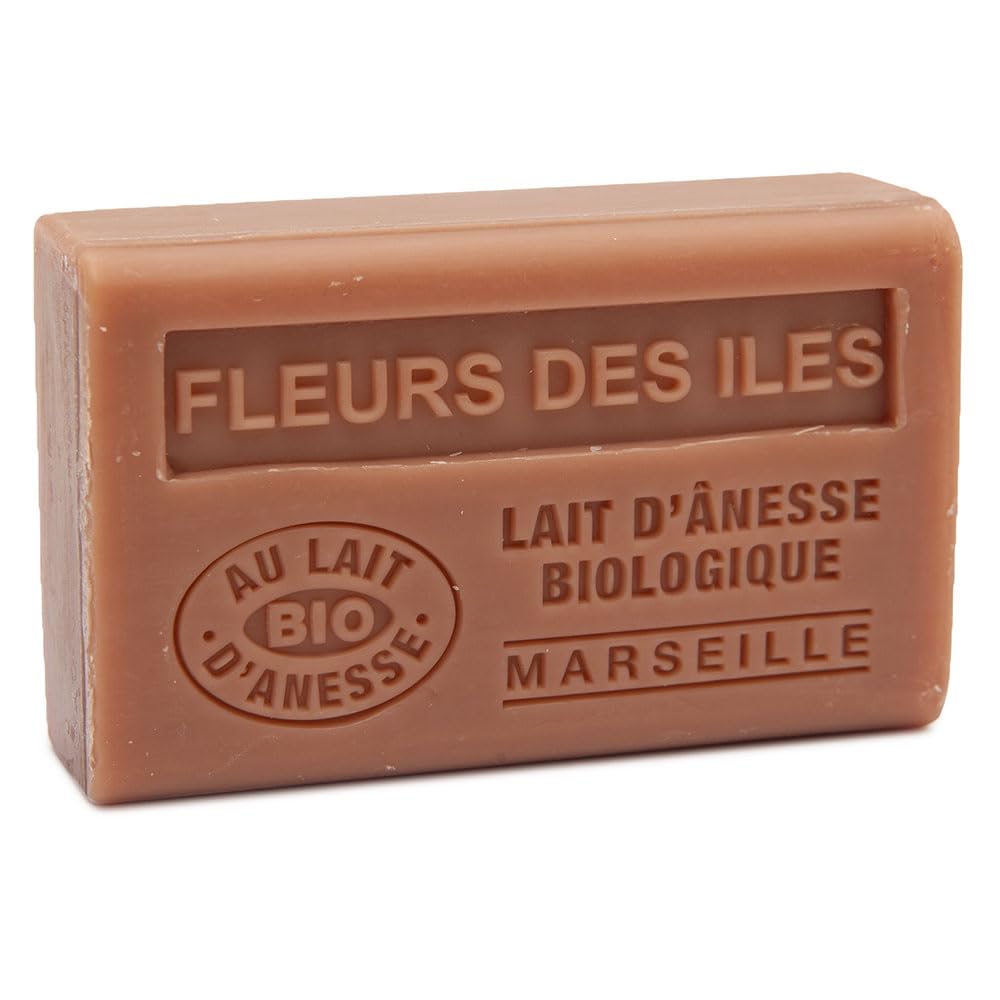 **Organic Donkey Milk French Soap - Provence Label Savon de Marseille - Island Flower Scent - 125g Bar (Set of 3) - Luxurious Bath & Skin Care for Sensitive Skin**    *Perfect for spa days, gentle cleansing, and nourishing dry or sensitive skin.*