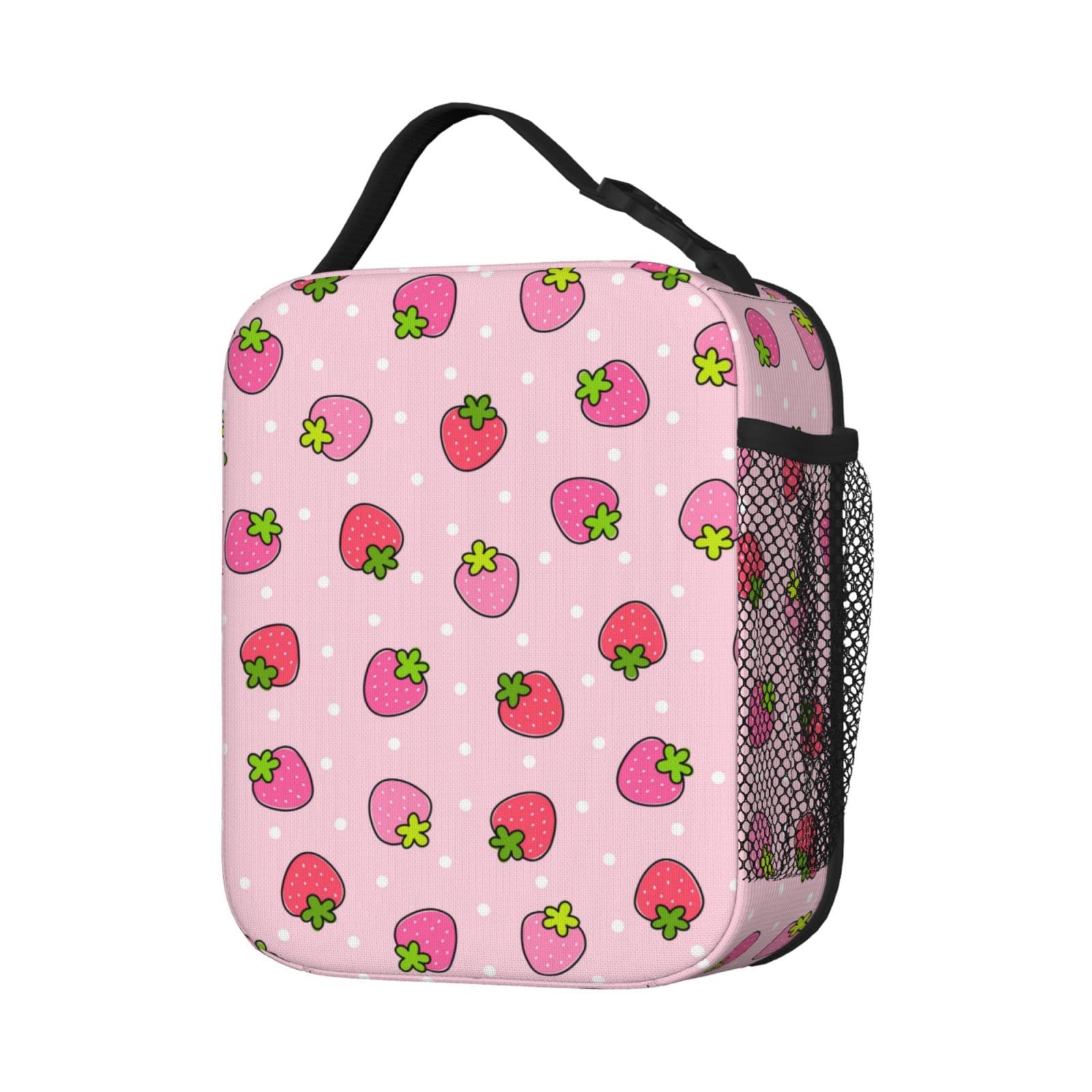 KiuLoam Insulated Lunch Box - Cute Strawberry Pink Reusable Lunch Bag with Shoulder Strap for Women, Men, Girls & Boys - Perfect for School, Work, Picnics & Outdoor Activities