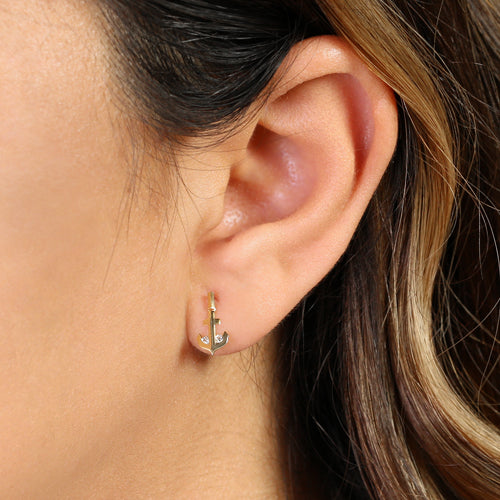 14K Yellow Gold Dangle Anchor Earrings with CZ Stones - Perfect for Nautical Themed Parties, Beach Weddings & Everyday Elegance