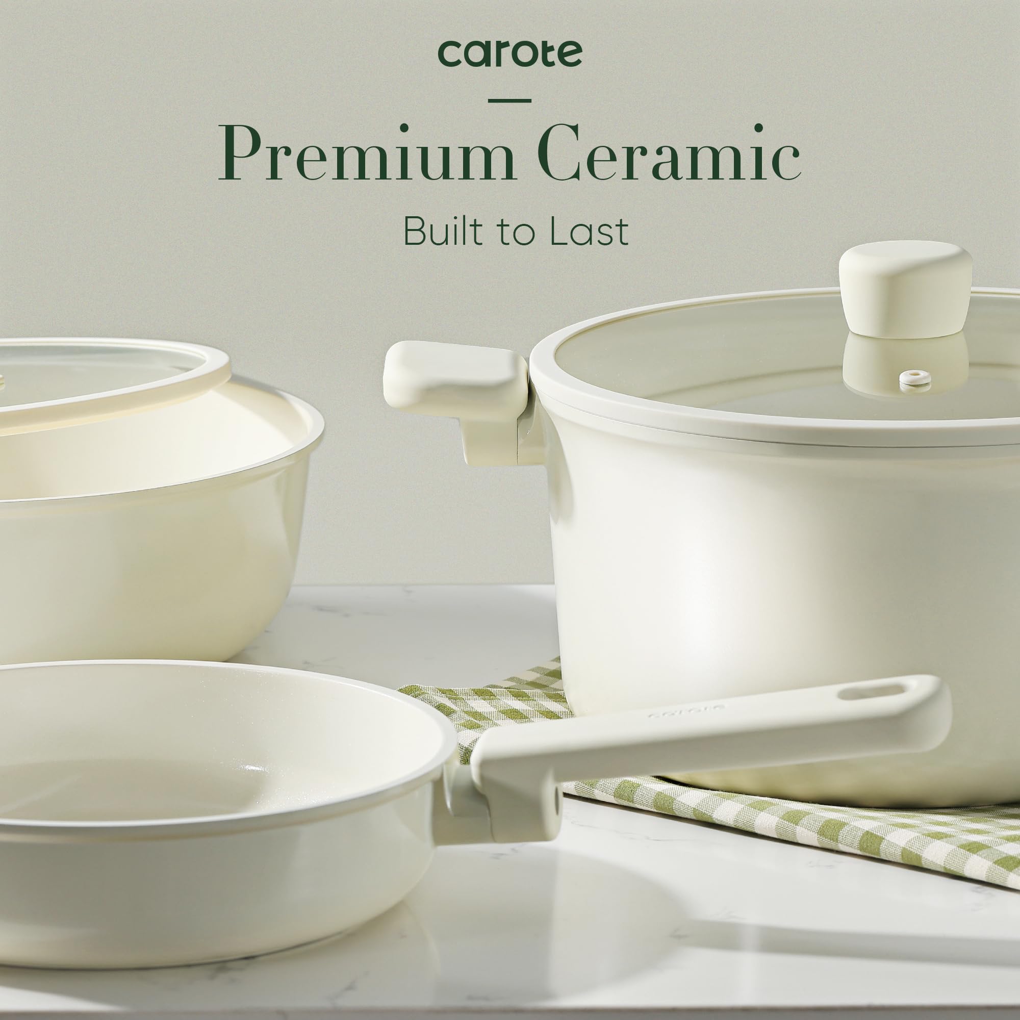 CAROTE 18-Piece Nonstick Ceramic Cookware Set - PFAS/PFOA Free, Non-Toxic Pots and Pans Set with Large Capacity - Perfect for Healthy Cooking, Baking & Family Meals | Cream White Kitchen Essentials