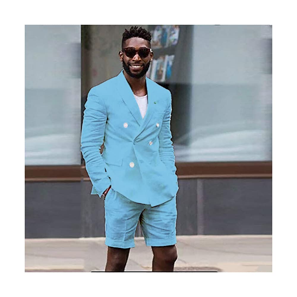 Men's Linen Cotton Shorts Suit - Slim Fit Casual Blazer & Shorts Set for Beach Wedding, Groom Attire, Summer Outfits - Perfect for Tropical Vacations, Outdoor Ceremonies & Resort Wear