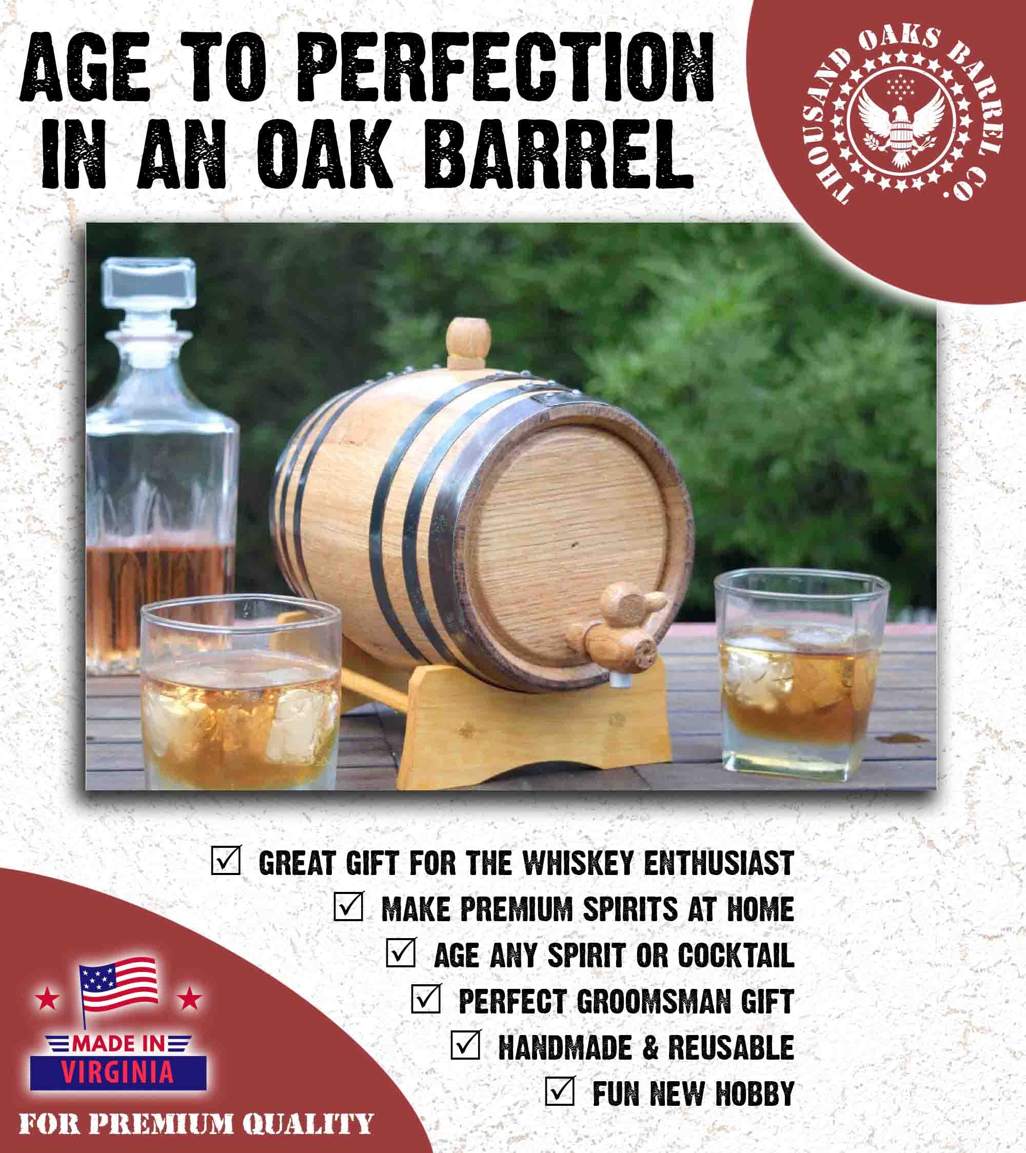 5 Gallon Oak Aging Barrel with Stand, Bung & Spigot - 20L Wooden Whiskey & Wine Barrel for Home Brewing, Distilling & Cocktail Aging - Perfect for Bourbon, Whiskey, Wine & Craft Cocktail Maturation in Home Bars & Breweries