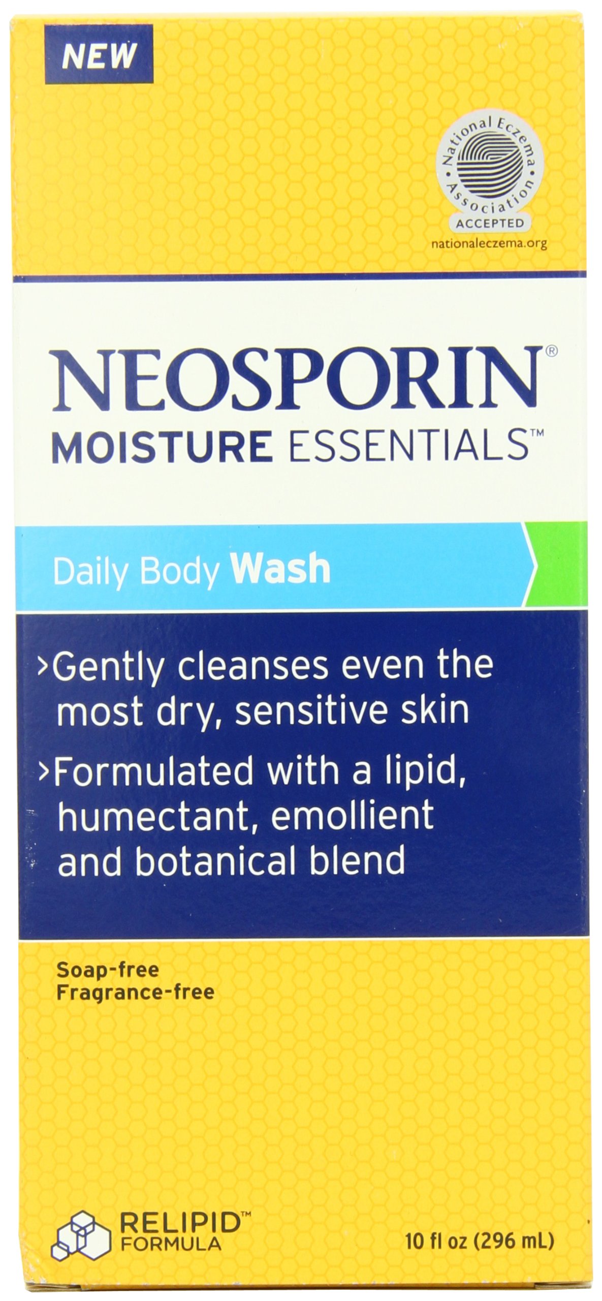 Neosporin Essentials Moisture Body Wash - Soap Free & Fragrance Free - 10 Ounce - Gentle Cleansing for Sensitive Skin - Perfect for Daily Use & Post-Procedure Care