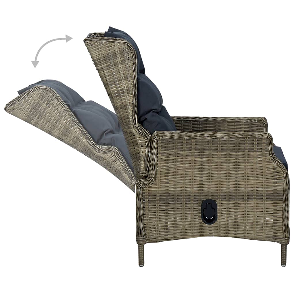 Brown Poly Rattan Reclining Garden Chair with Cushions & Footstool - Outdoor Patio, Balcony, Terrace Lounge Seating Furniture for Relaxing in Backyard, Poolside or Garden