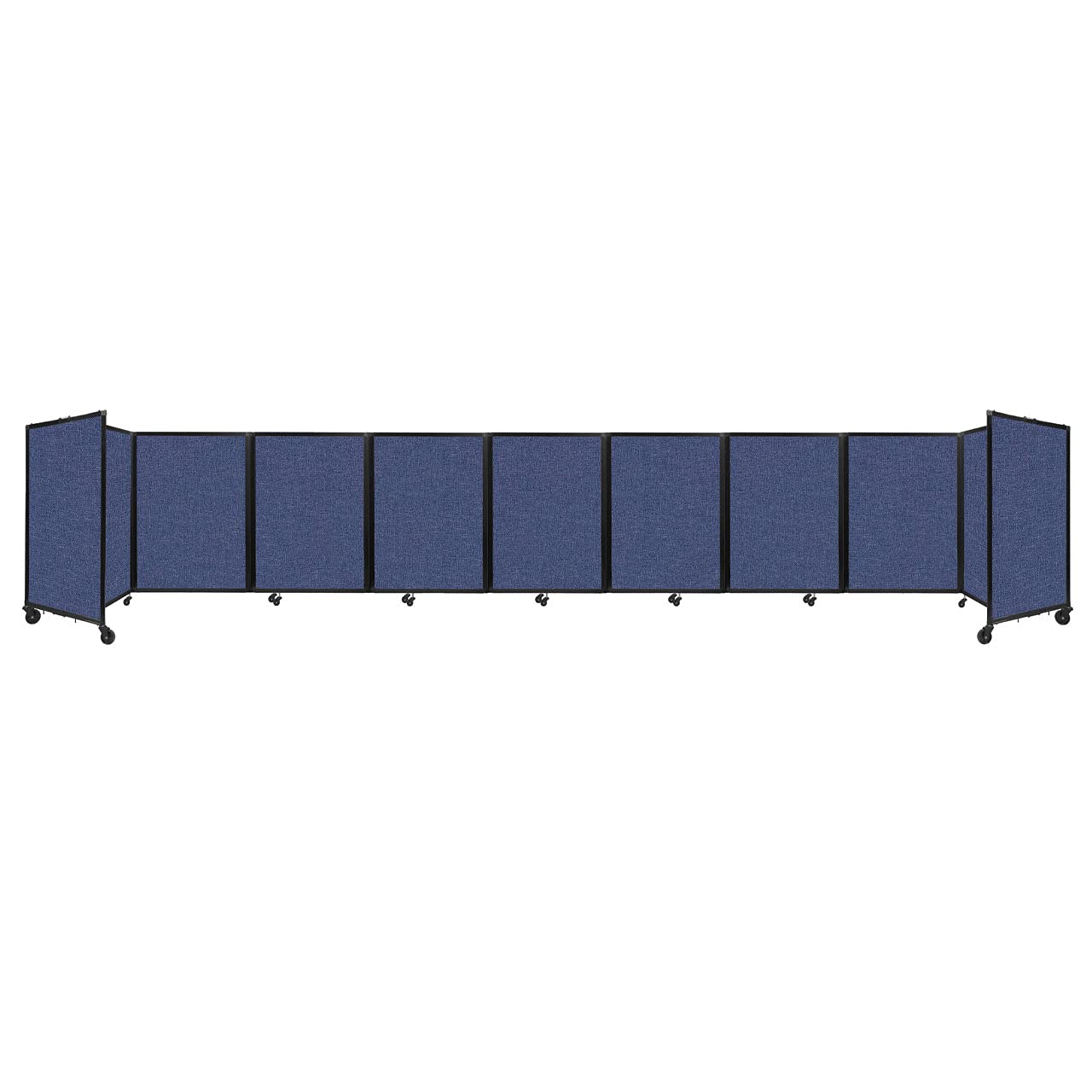 Versare 360 Portable Room Divider - 9-Panel Freestanding Office Partition with Locking Wheels | 25' x 4' Blue Fabric Screen for Home, Office & Event Spaces | Temporary Wall Separator for Privacy & Space Division