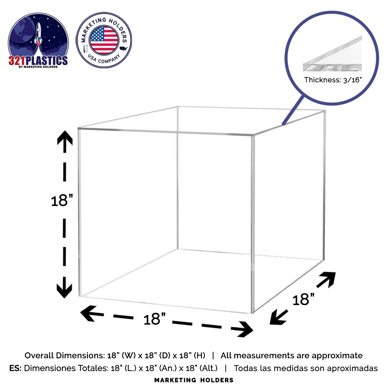 18 Inch Clear Acrylic Display Riser Box - Open Side Square Merchandise Riser for Retail Stores, No Assembly Needed - Perfect for Product Displays, Countertop Storage & Store Organization