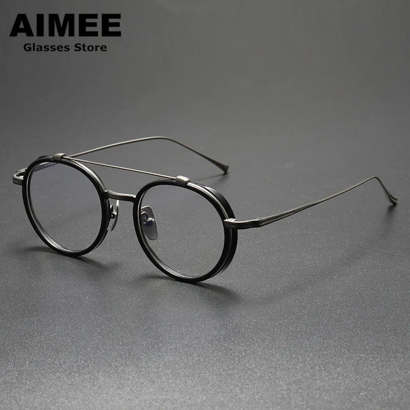Aimee Unisex Full Rim Round Double Bridge Titanium Eyeglasses 91032 - Lightweight Durable Frame for Men & Women - Perfect for Reading, Working & Daily Wear