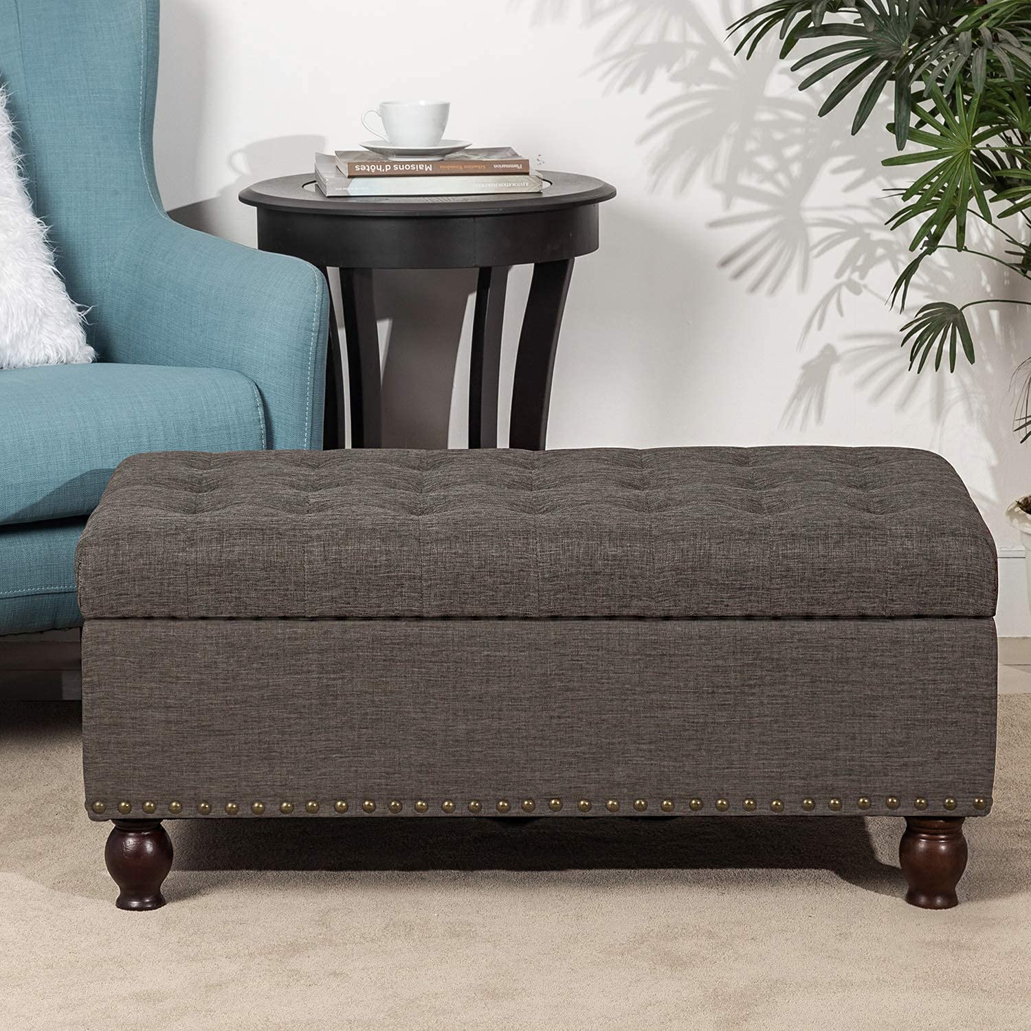 Storage Ottoman Bench with Wooden Legs - Upholstered Rectangle Storage Seat for Bedroom & Living Room | End of Bed Storage Bench, Multi-Functional Furniture for Home Organization & Extra Seating