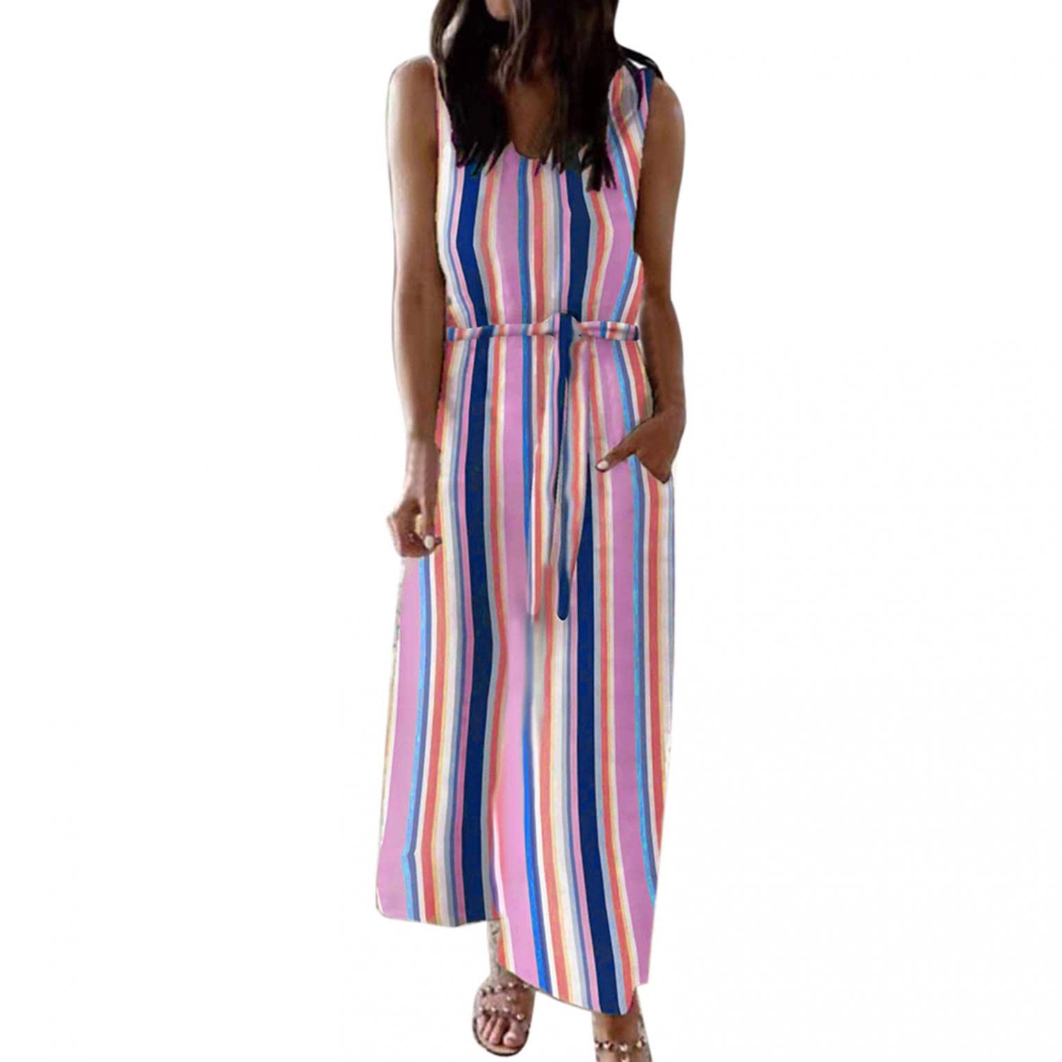 Women's Long Sleeveless Summer Dress - Casual Floral Sundress with Suspender Straps & Flowy Backless Design | Perfect for Beach Vacations, Pool Parties & Summer Outings