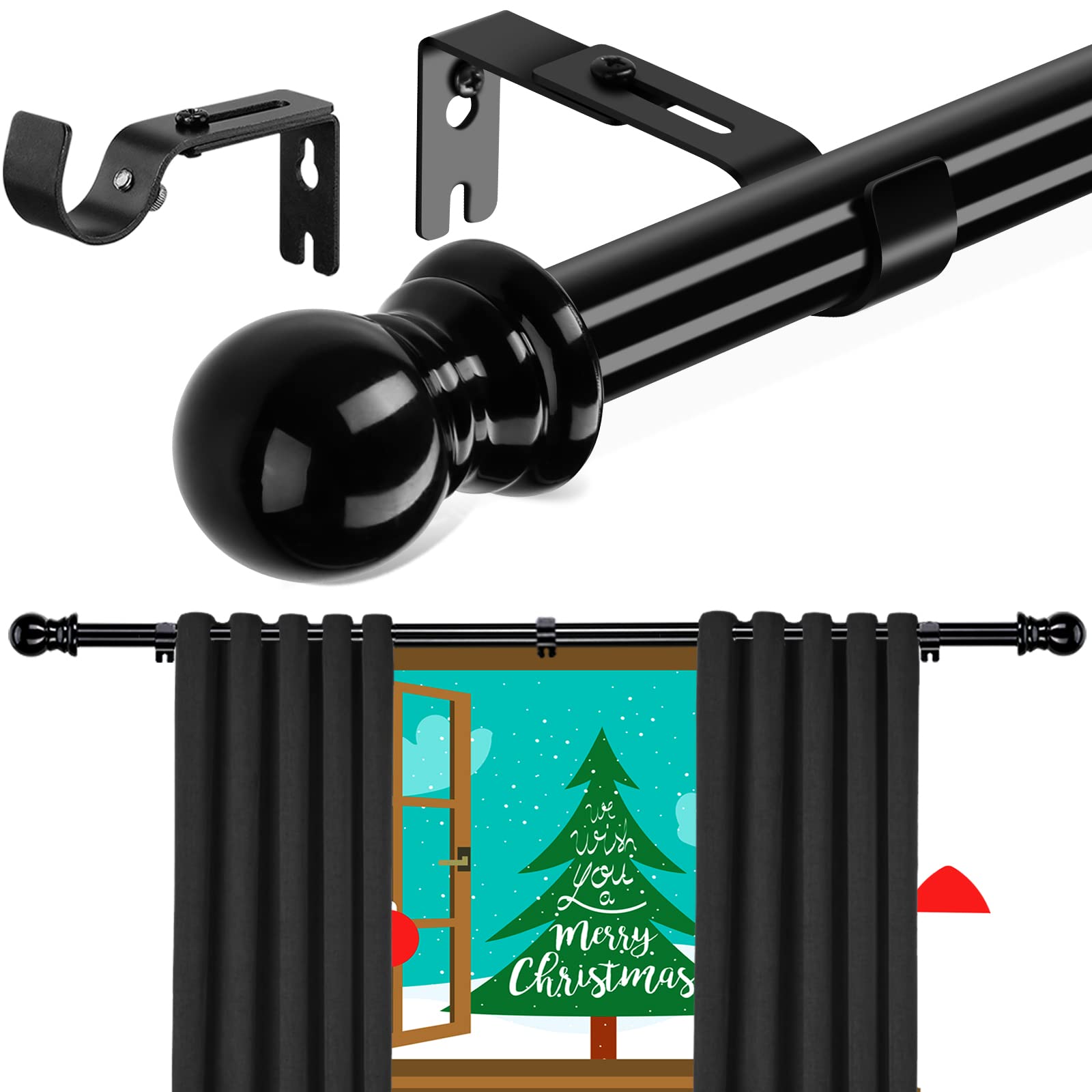 1 Inch Black Long Curtain Rods for Windows 26-144 Inches - Heavy Duty Small Decorative Window Curtain Rod Set with Brackets & Hardware for Drapes, Bedroom, Sliding Glass Door - Perfect for Living Room, Nursery & Home Decor