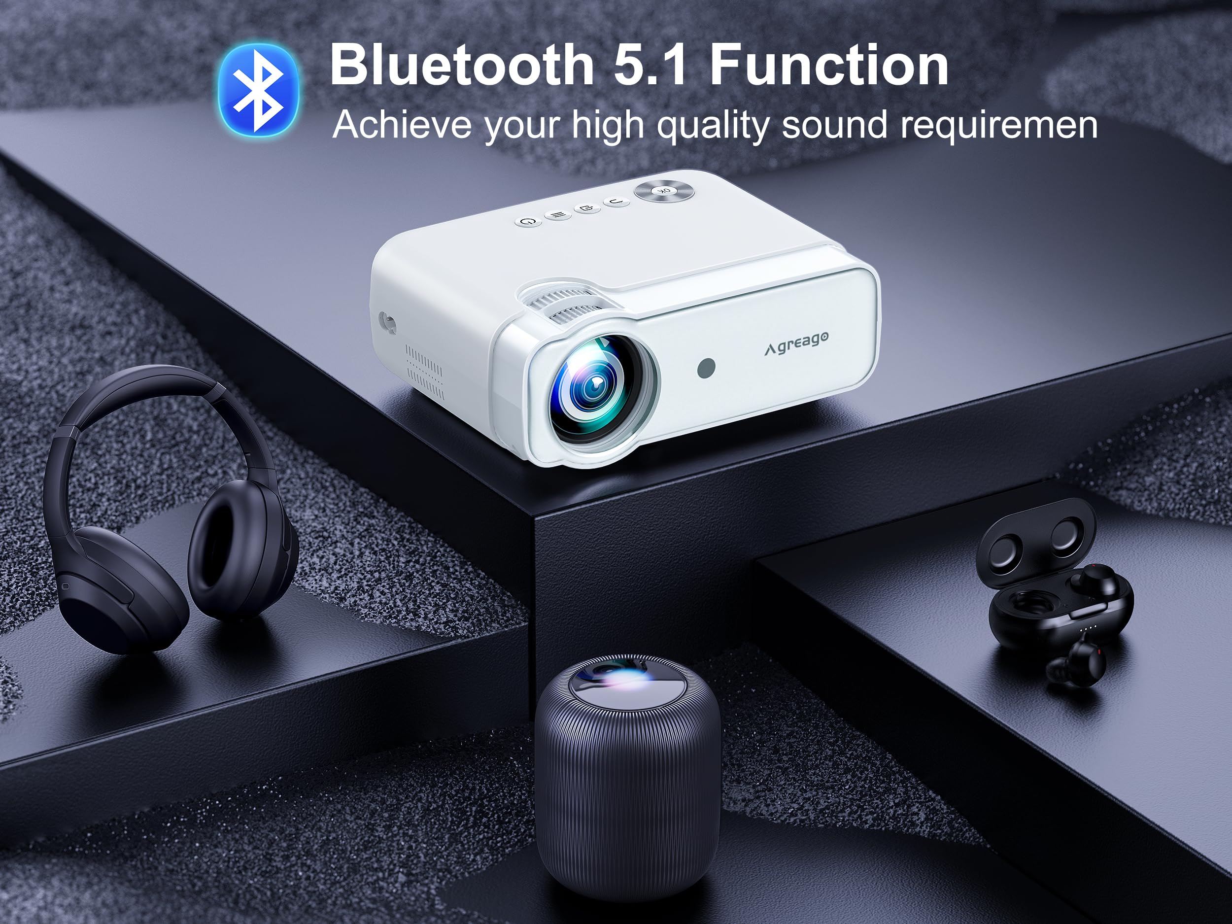 AGREAGO 1080P WiFi Bluetooth Projector - 14000L Lumens, 4K Supported, 5G WiFi, Portable Outdoor Movie Projector with Screen | Compatible with TV Stick, iOS, Android, Windows, HDMI, USB | Perfect for Home Theater, Backyard Movies, Camping & Presentations