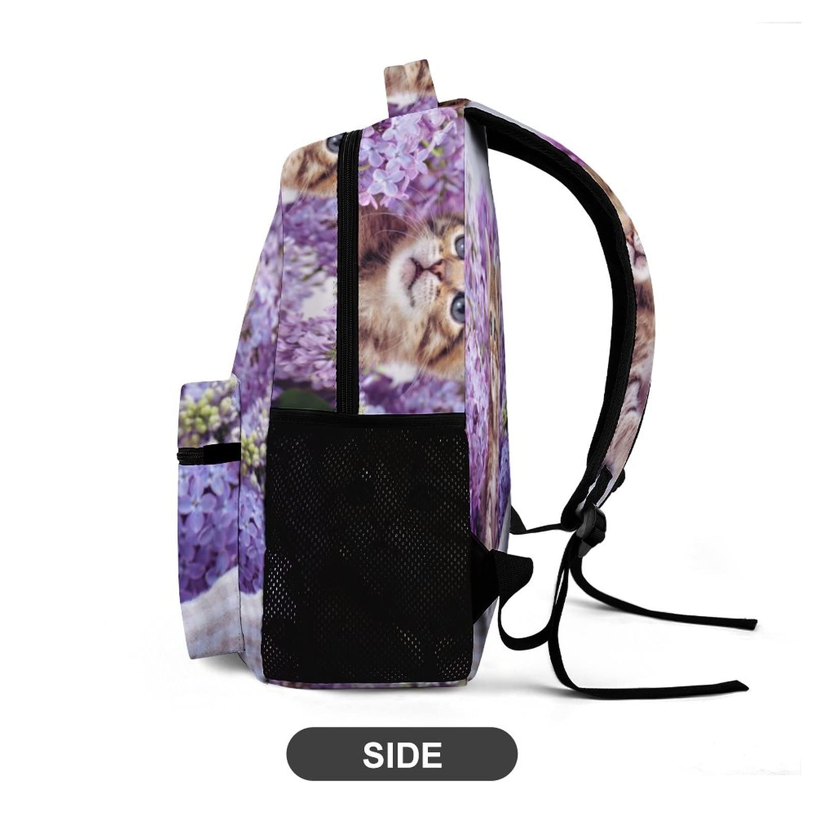 Cute Kitten Purple Flower Kids Backpack for School - Durable Bookbag for Boys & Girls - Perfect for Elementary Students, Daycare & Travel Accessories