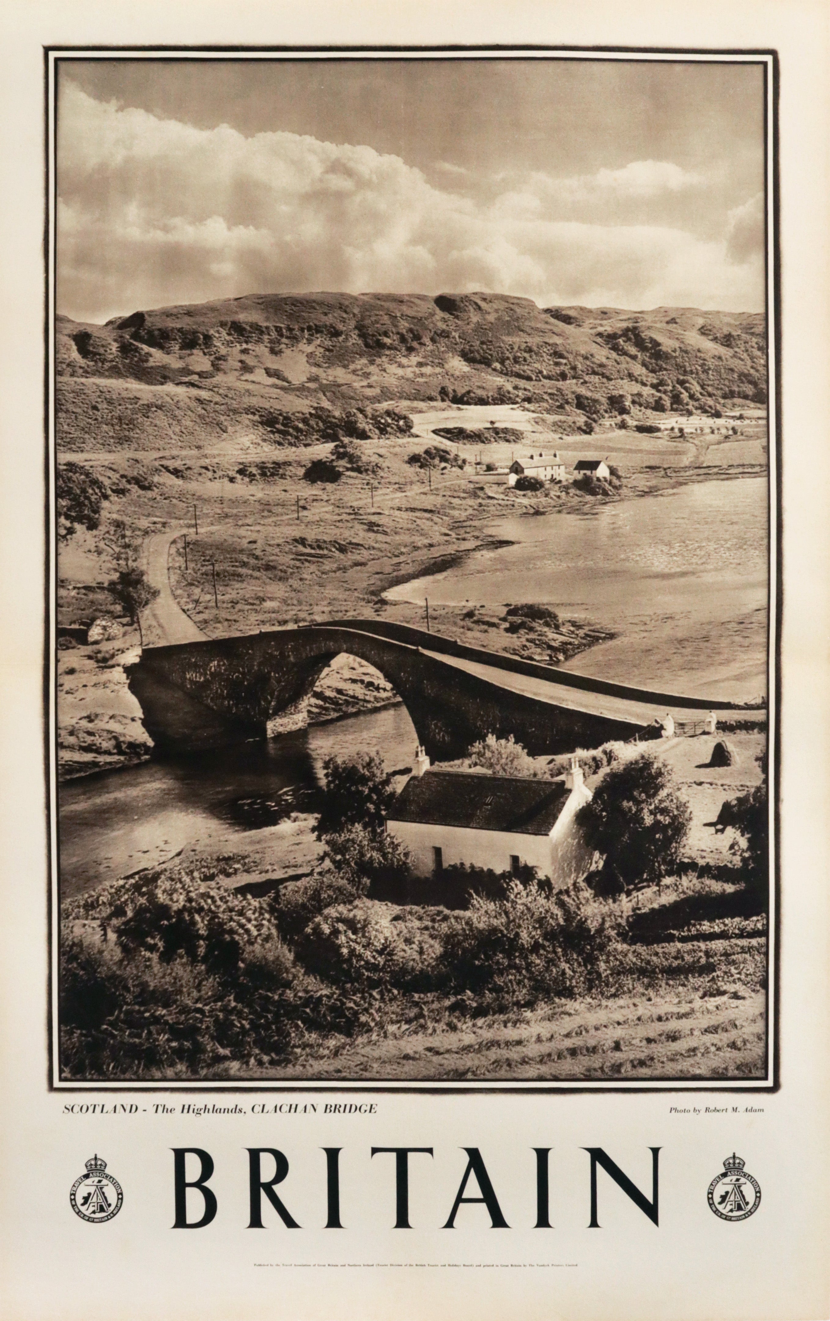 Vintage 1940s British Travel Poster - UK Travel Association, Scotland Highlands & Clachan Bridge - Perfect for Home Decor, Office Wall Art & British History Enthusiasts
