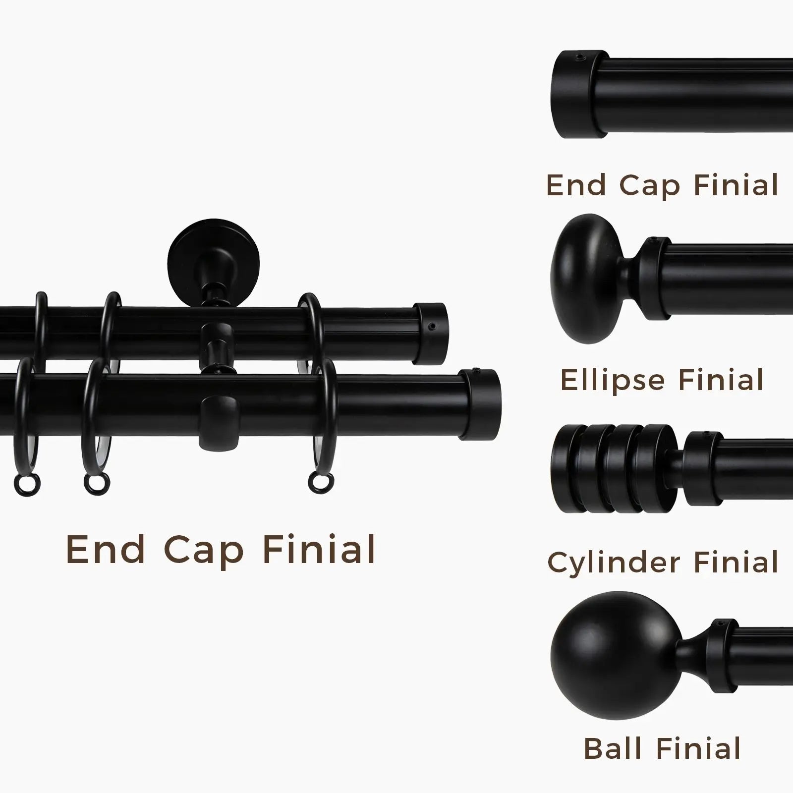 Kelvin Double Window Curtain Rod - Adjustable Tension Rod for Windows, Black Metal Curtain Rod for Home Decor - Perfect for Living Room, Bedroom & Kitchen Windows