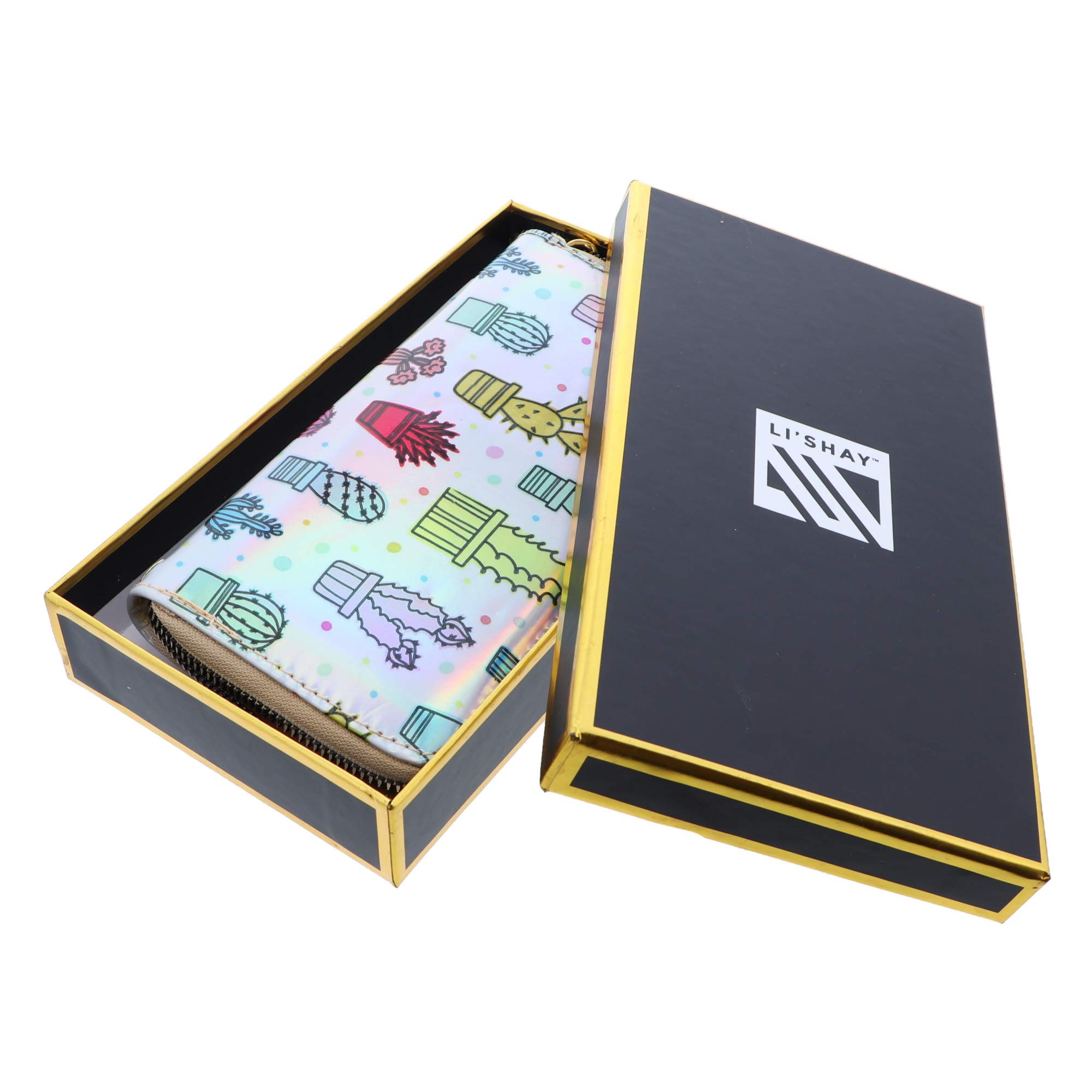 Li'Shay Glossy Zip Around Printed Wallet for Women - Stylish RFID Blocking Clutch Purse with Multiple Card Slots, Perfect for Everyday Use, Travel & Gift Giving