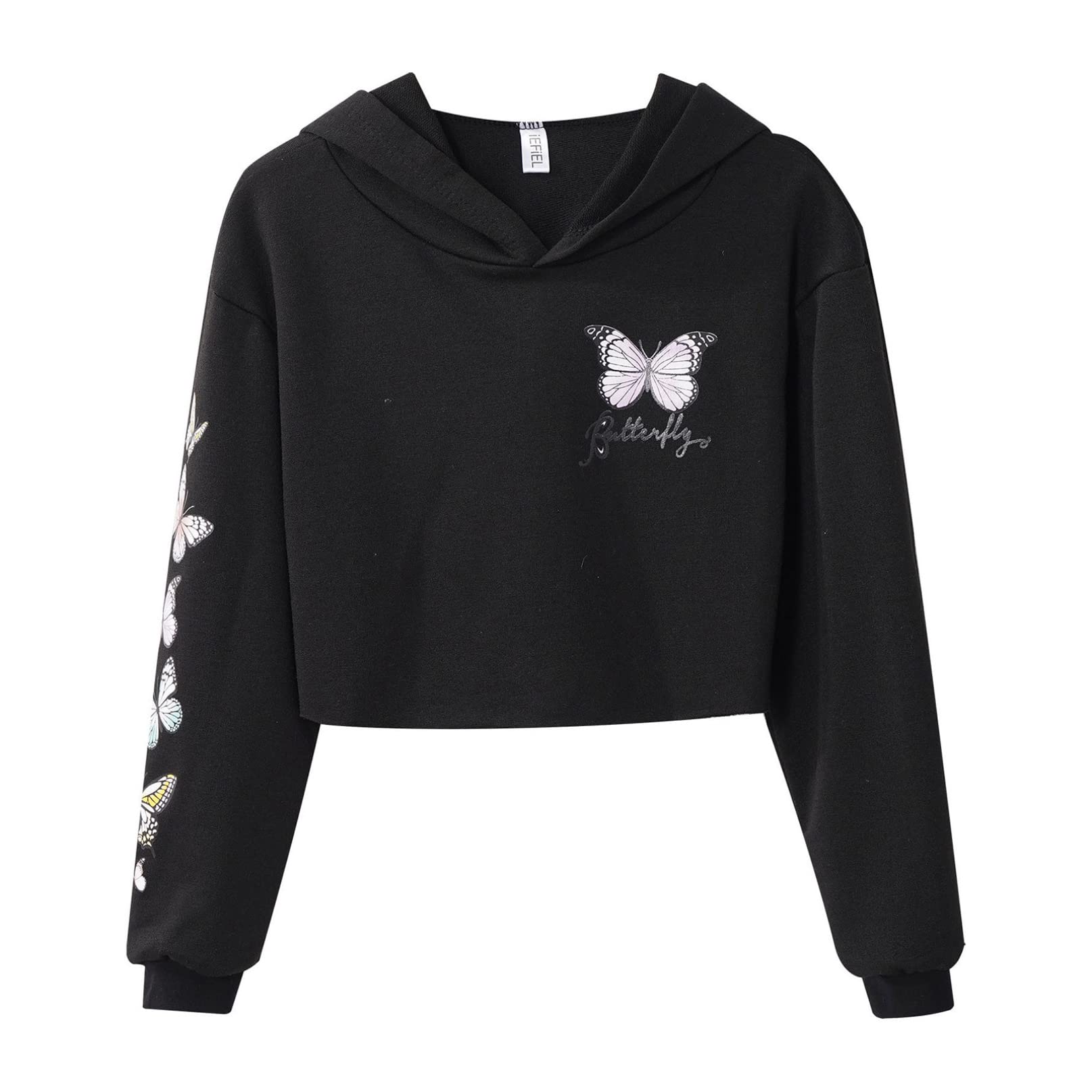 iiniim Girls' Hooded Cropped Sweatshirt - Long Sleeve Pullover Top for Kids & Teens | Casual Loose Fit Blouse | Perfect for School, Playdates & Everyday Wear