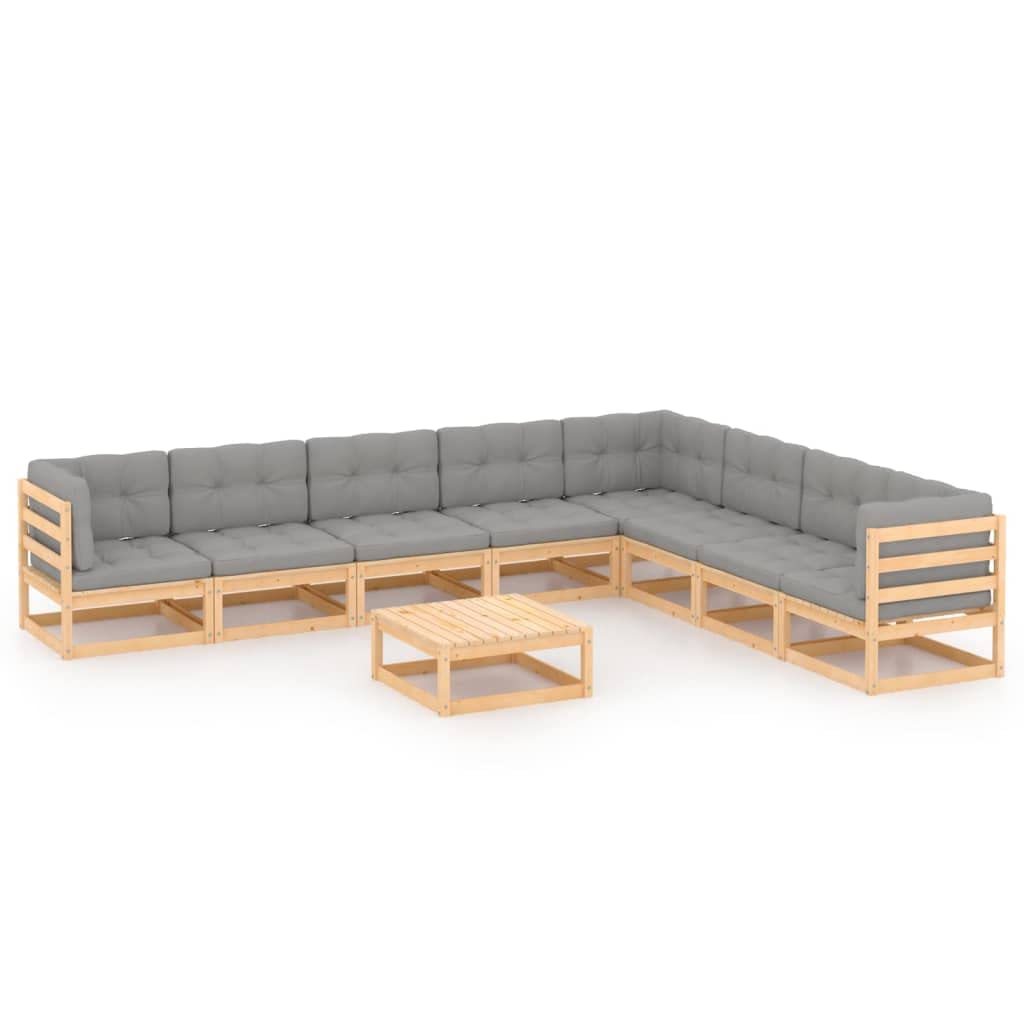 9-Piece Patio Lounge Set with Cushions - All-Weather Outdoor Sectional Sofa Furniture - Solid Pinewood Garden Backyard Poolside Seating Set for Relaxing & Entertaining