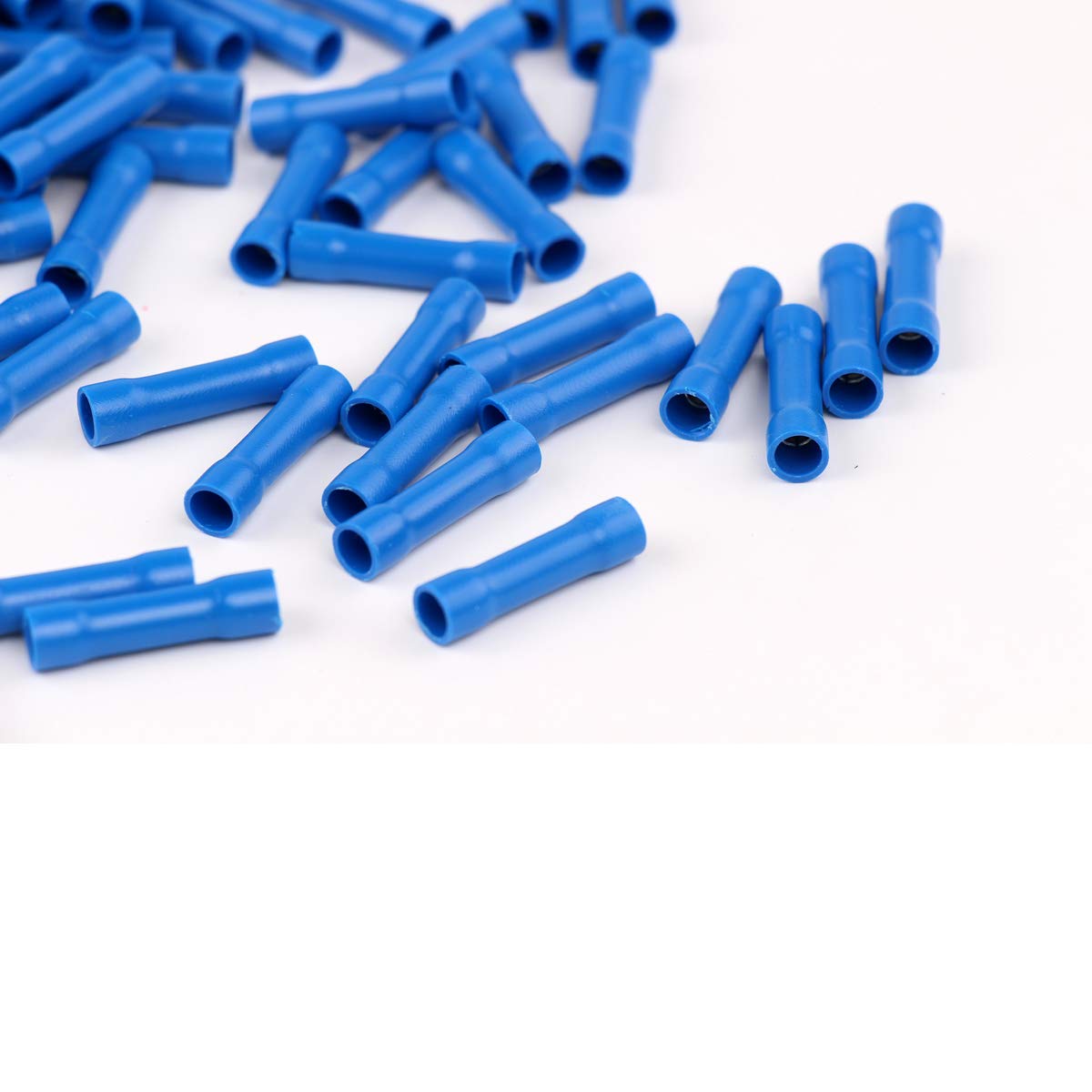 ZYAMY 100pcs Insulated Butt Splice Connectors - Quick Crimp Wire Terminals Kit (Blue) for Automotive, Marine & Home Electrical Wiring Repairs