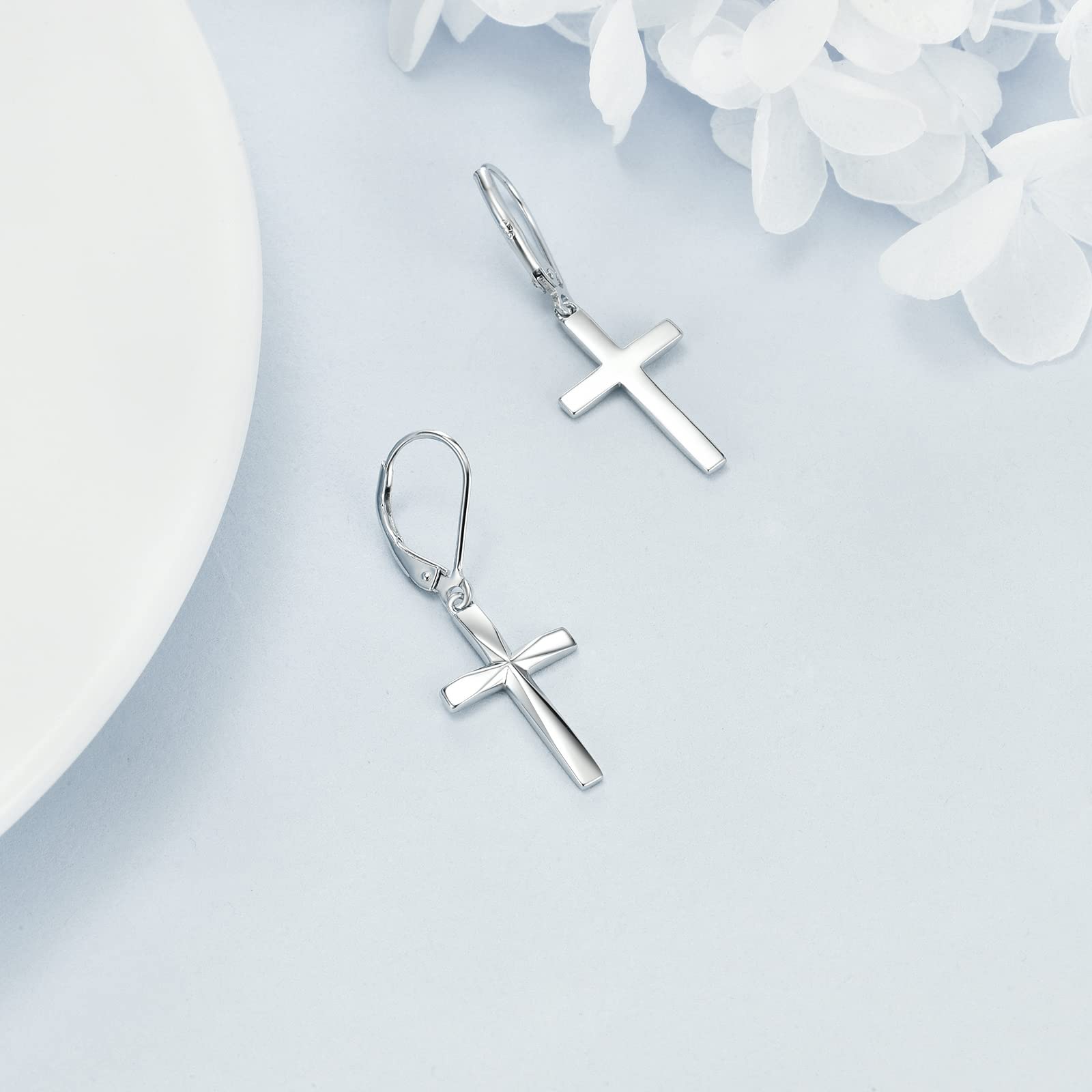 925 Sterling Silver Cross Dangle Drop Earrings for Women | Religious Jewelry Gift | Church, Wedding & Everyday Wear