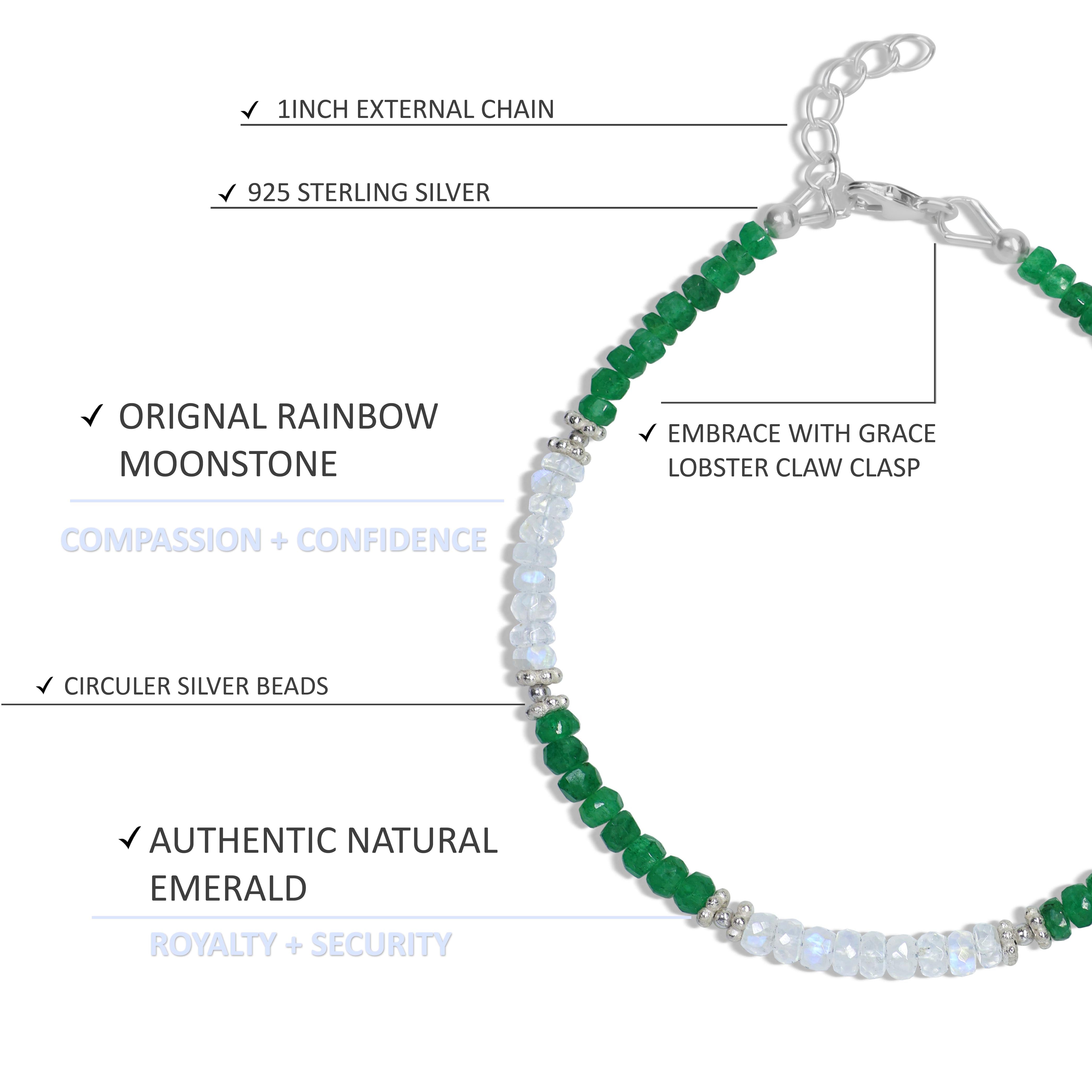 Moonstone and Emerald Gemstone Beaded Bracelet for Women - Elegant Handmade Jewelry for Boho Style, Meditation & Spiritual Healing