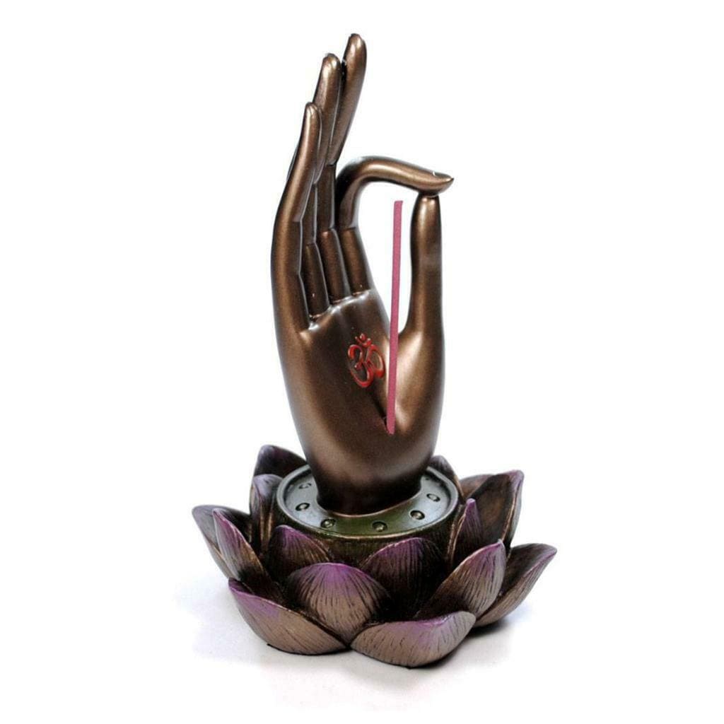 Buddha Hand on Lotus Incense Holder - Zen Meditation & Home Decor Aromatherapy Accessory for Yoga, Spa, and Relaxation