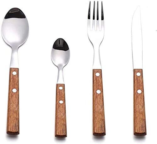 Premium 16-Piece Silverware Set - 4 Place Settings of 18/8 Stainless Steel Forks, Spoons & Knives with Elegant Wooden Handles - Durable Flatware Cutlery Set for Everyday Dining, Dinner Parties & Restaurant Use