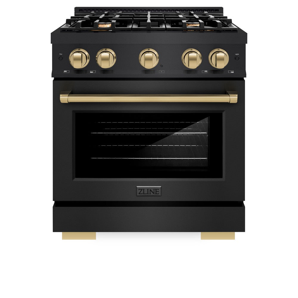 ZLINE Autograph Edition 30-inch 4.2 cu. ft. Dual Fuel Range with 4-Burner Gas Cooktop & Electric Convection Oven - Black Stainless Steel with Champagne Bronze Accents (HDRBZ 30 CB) | Professional Kitchen Appliance for Home Chefs & Cooking Enthusiasts