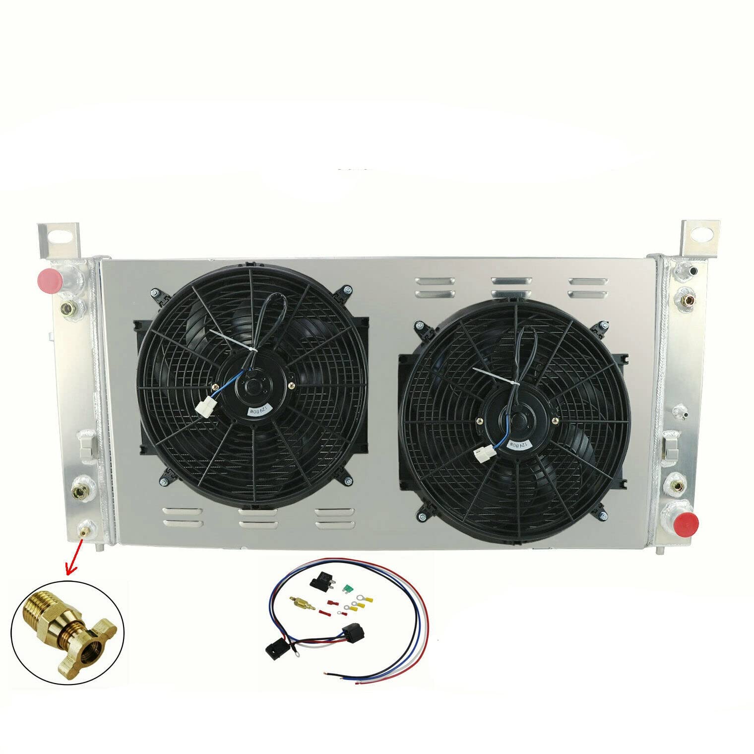 ECMRAD 3-Row Aluminum Radiator Cooling Fan Shroud Kit for 1999-2014 Chevy Silverado 1500/2500, Suburban, Tahoe & GMC Yukon with 4.8L 5.3L 6.0L V8 Engines - Improved Engine Cooling for Towing, Off-Road & Hot Weather Driving (Part# CU2370)