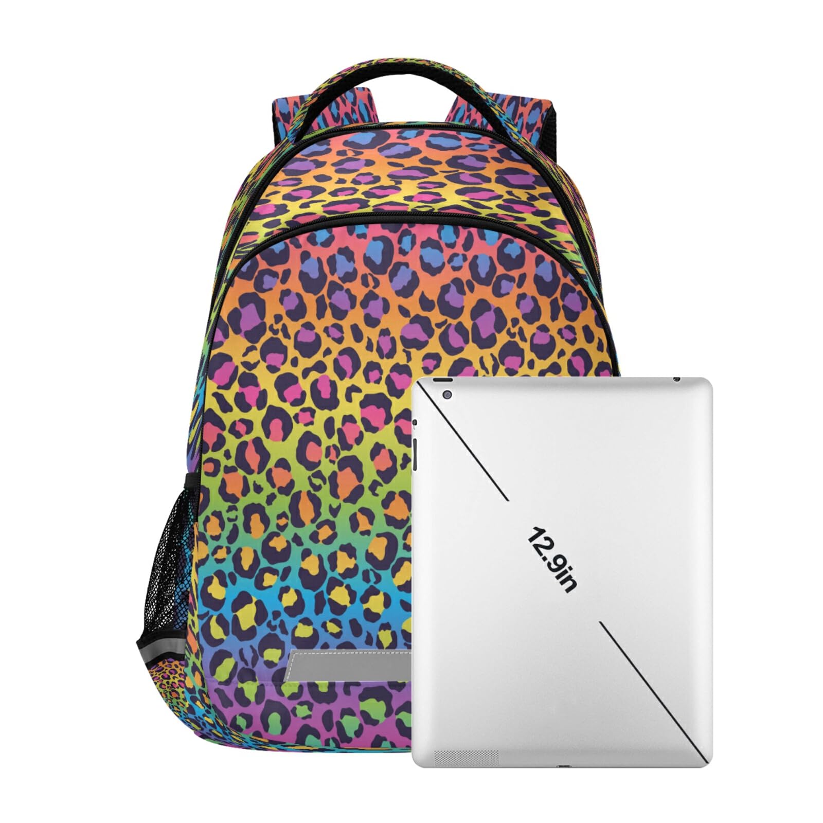 Eionryn Rainbow Leopard Print Laptop Backpack - Water Resistant Durable College School Book Bag for Women & Men - Perfect for Travel, Sports, Work & Daily Commute