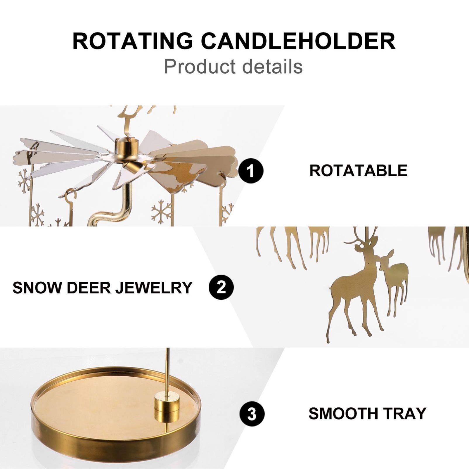 Beaupretty Romantic Metal Tealight Candle Holder - Deer Design Spinning Candle Stand with Jewelry Dish for Christmas, Wedding, Home Decor | Perfect for Table Centerpieces, Romantic Dinners & Holiday Decorations