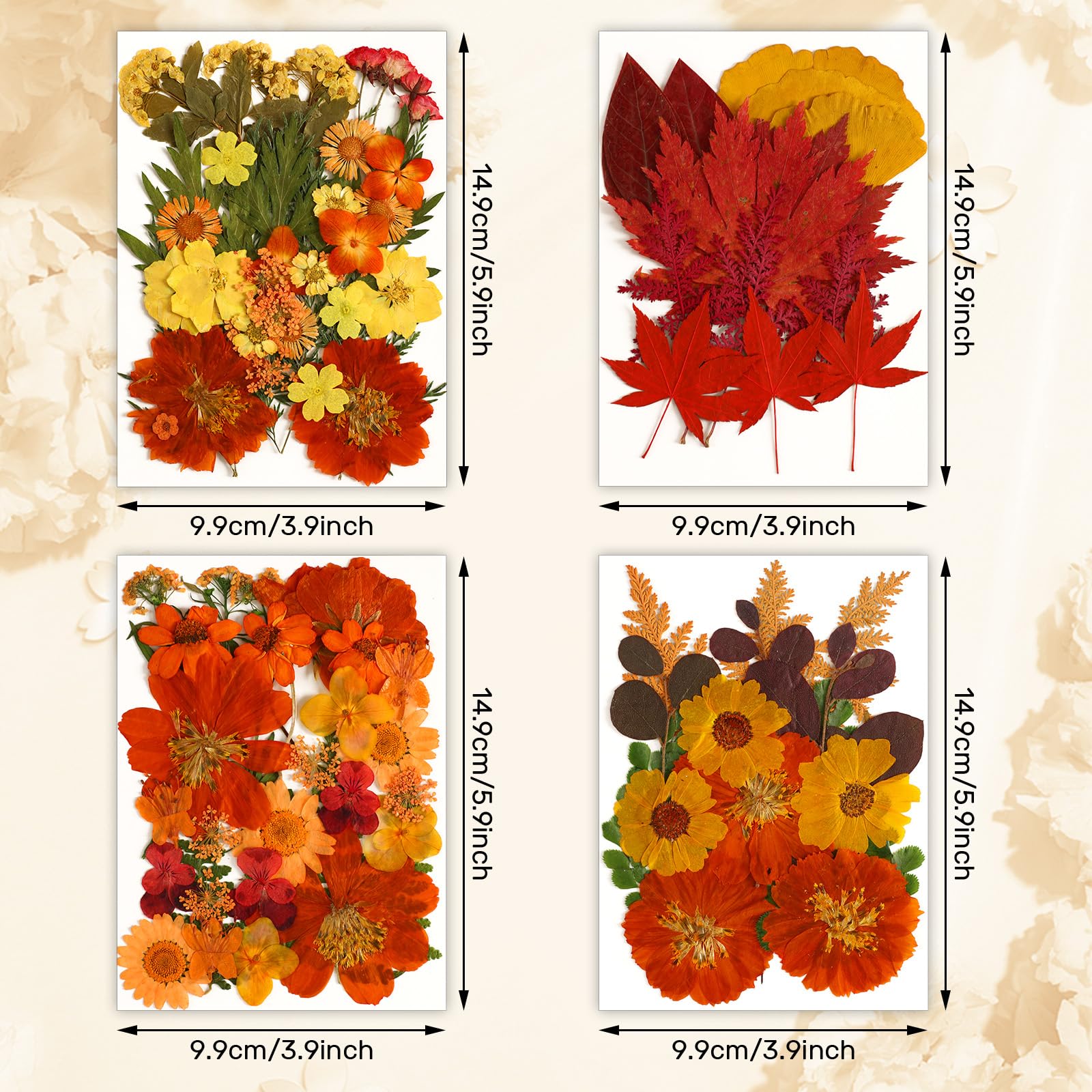 100PCS Real Pressed Autumn Flowers & Leaves for Resin Molds - Fall Dried Floral Collection for DIY Jewelry, Scrapbooking, Candle Making, Home Decor & Wedding Crafts