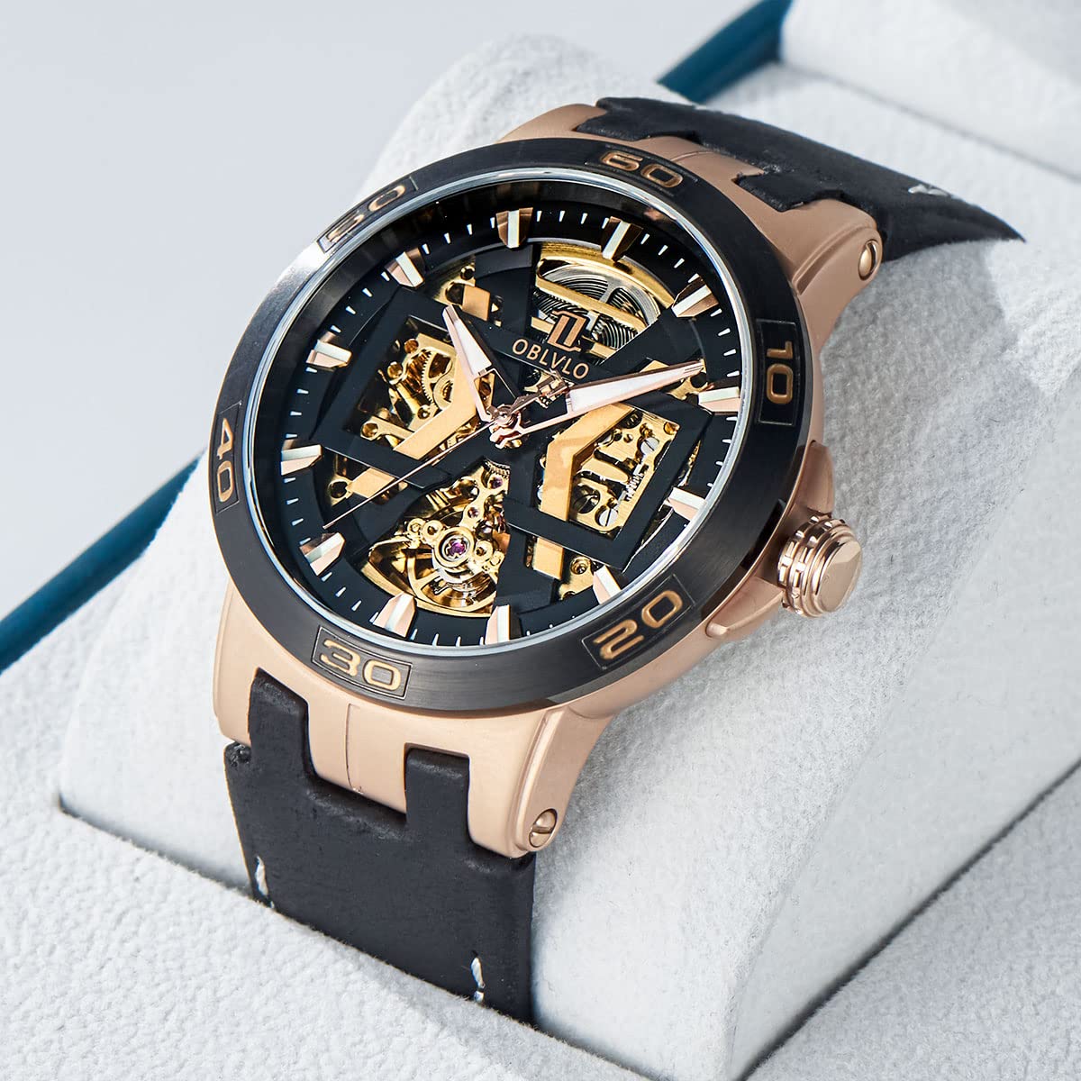 **Black Skeleton Automatic Watch for Men - Waterproof Military Watch with Genuine Crazy Horse Leather Strap - Perfect for Outdoor Adventures, Casual Wear & Formal Occasions**
