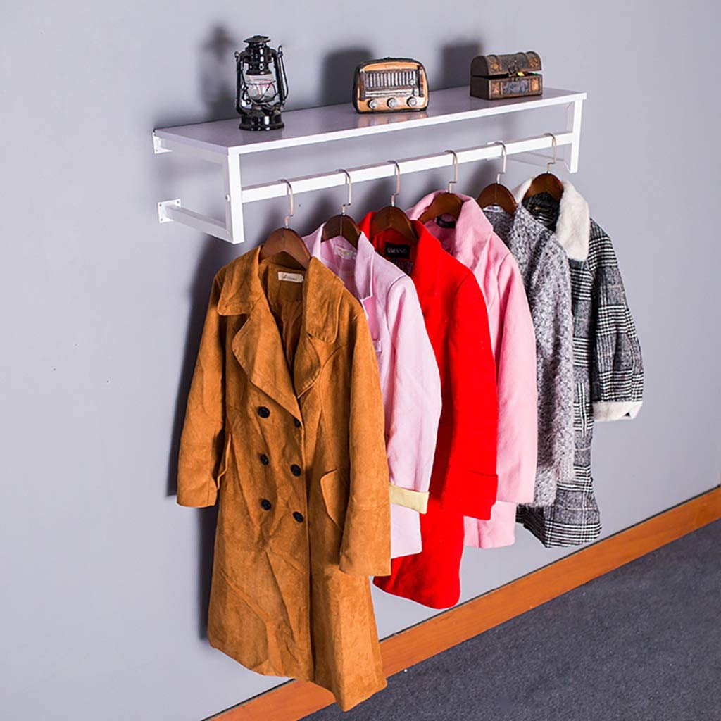 White Floating Shelf with Clothes Rod - Wall Mounted Clothing Display Rack, Garment Rack & Coat Rack with Shelf (60x25cm) - Perfect for Bedroom Closet, Entryway Storage & Boutique Display