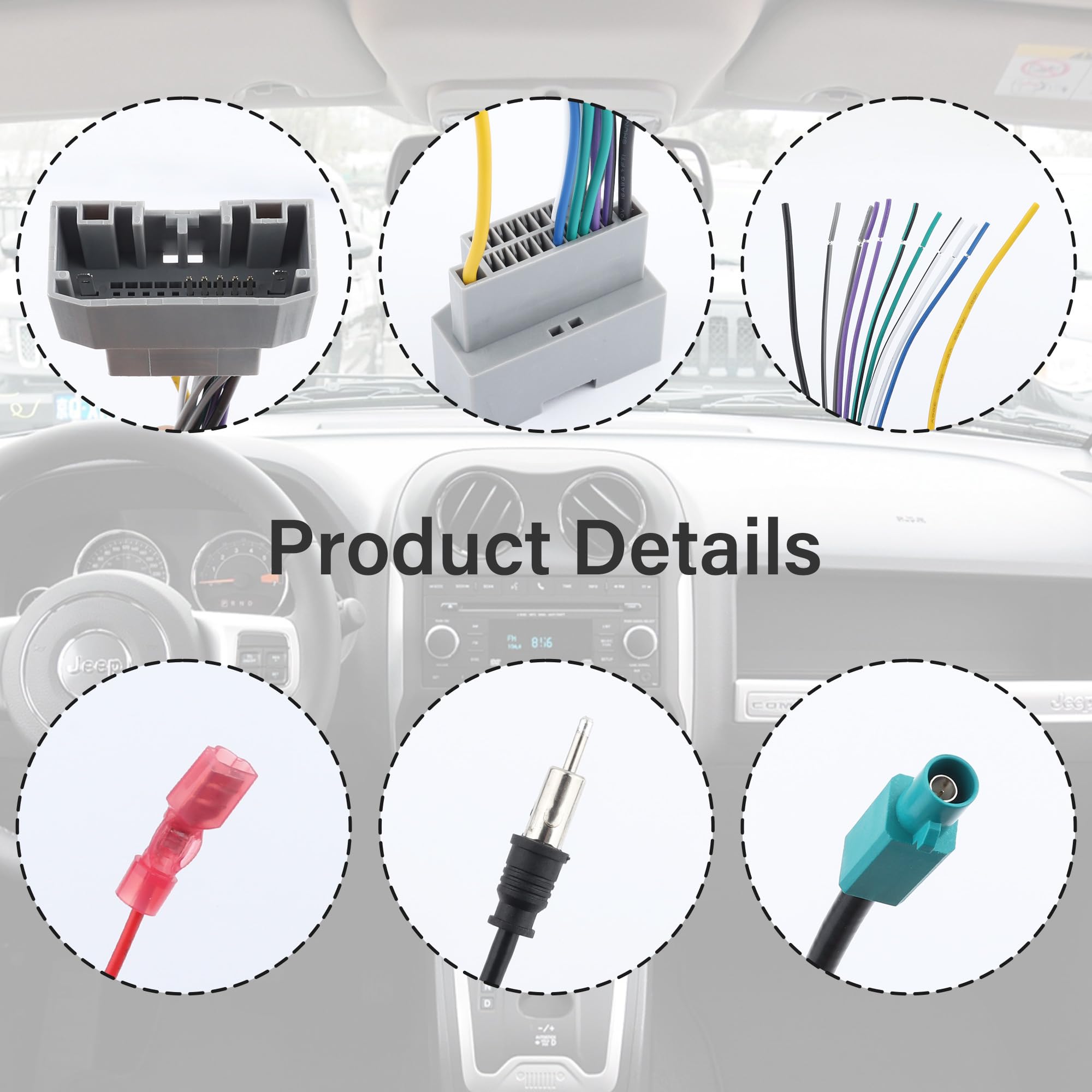 Car Radio Wiring Harness Kit for Chrysler Jeep Dodge - Stereo Wiring Harness with Antenna Adapter & Butt Connectors - Aftermarket Radio Wire Harness Car Accessories - Perfect for DIY Car Stereo Installation & Audio System Upgrades