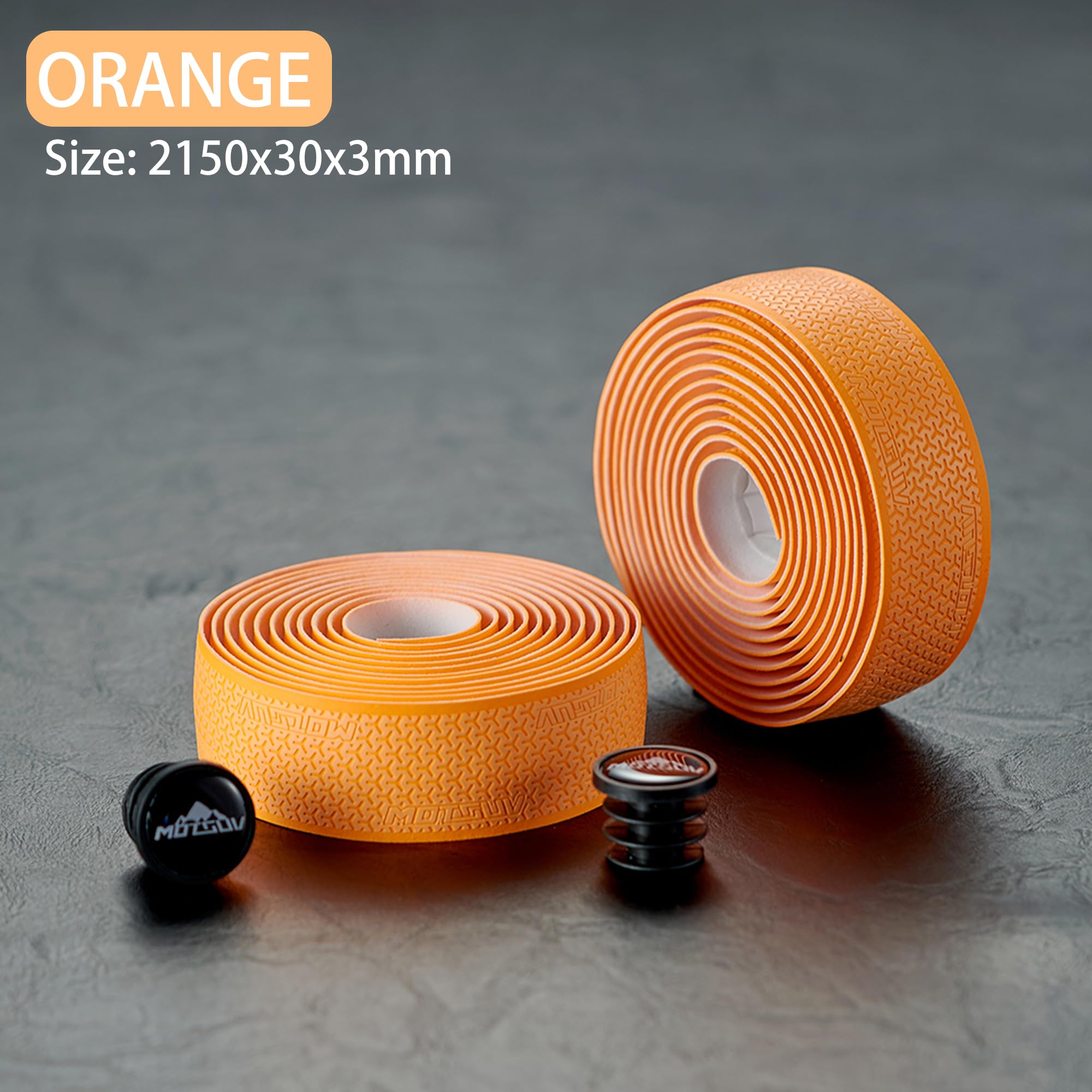 VXM Bike Handlebar Tape - PU Leather + EVA Road Bicycle Bar Tape, Non-Slip Cycling Handle Grip Wrap (2 Rolls, Orange) - Perfect for Road Bikes, Mountain Bikes & Commuter Cycling Comfort