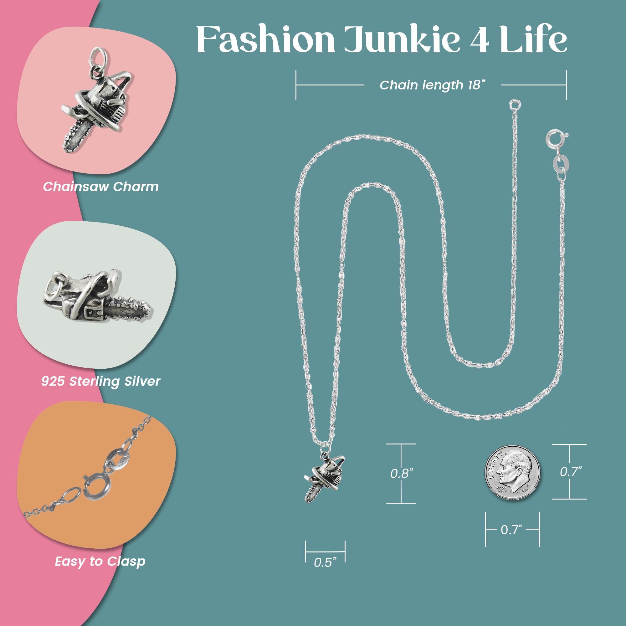 FashionJunkie4Life Unique Sterling Silver Pendant Necklace for Women - 18