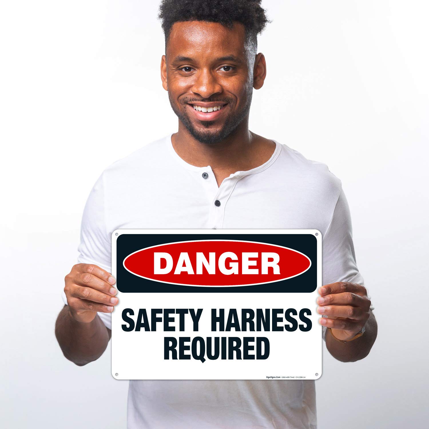 Danger Safety Harness Required Sign - OSHA Compliant 10x14 Inches, Rust-Free .040 Aluminum, Fade-Resistant for Indoor/Outdoor Use - Made in USA | Workplace Safety, Construction Sites, Warehouse Warning Signs