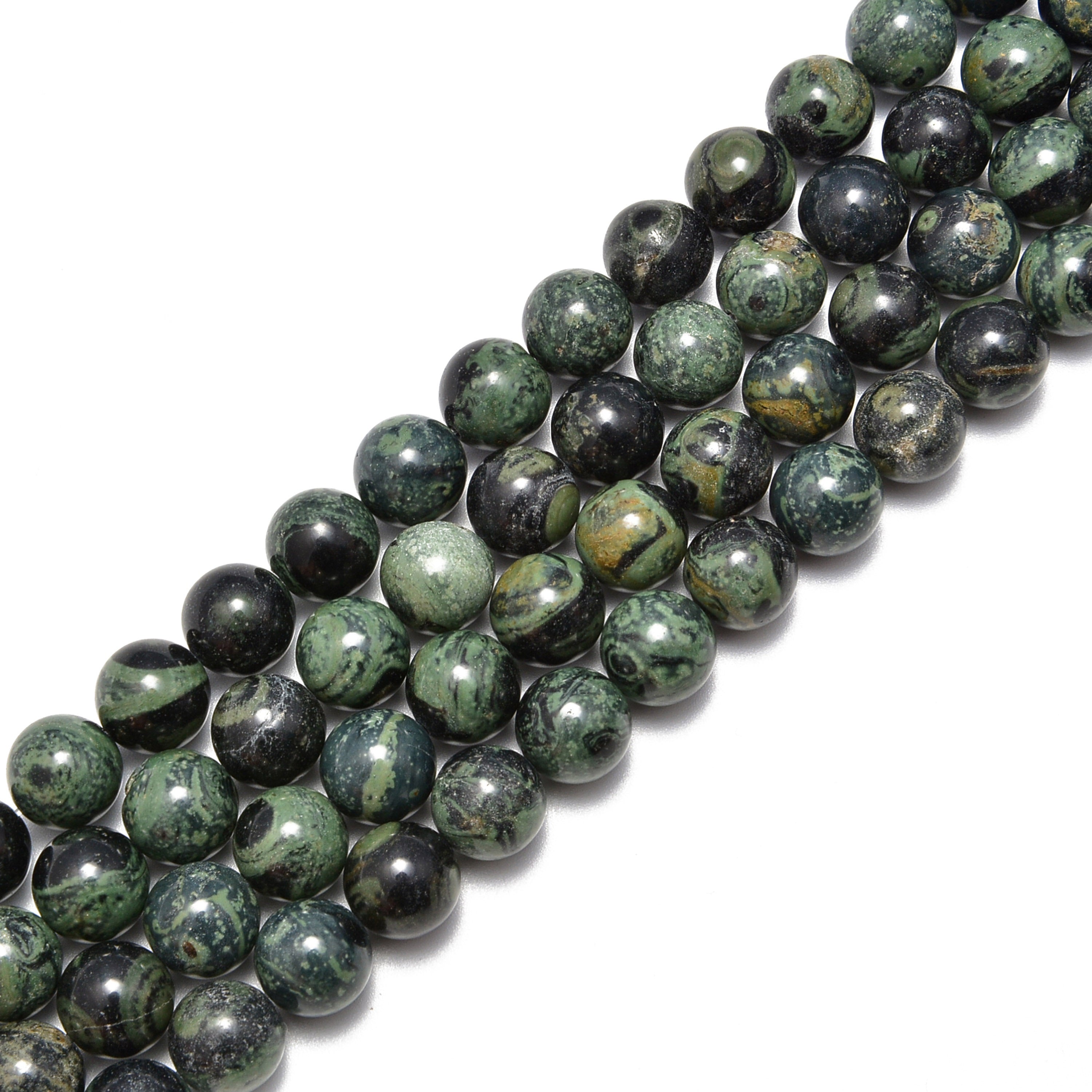 Kambaba Jasper Smooth Round Beads - 4mm 6mm 8mm 10mm 12mm 15.5 Inch Strand - Natural Stone Beads for Jewelry Making, DIY Crafts, and Healing Crystal Bracelets