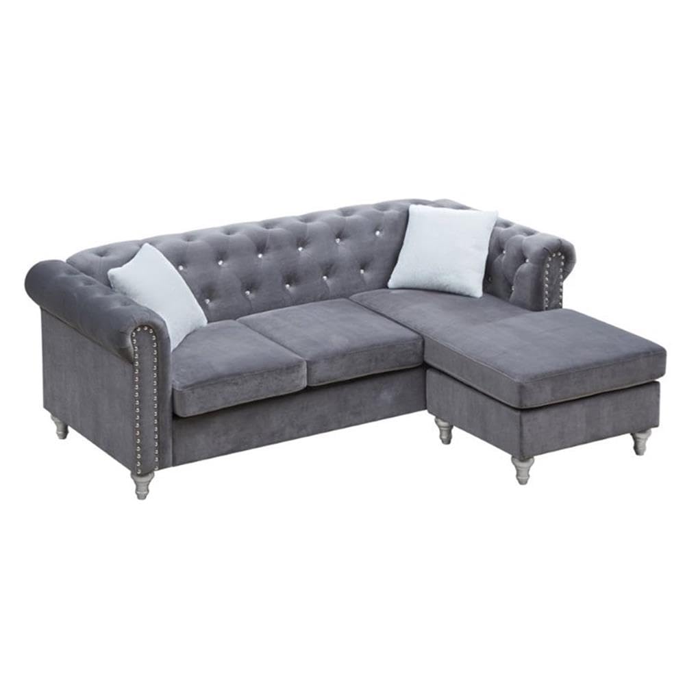 Glory Furniture Raisa Velvet Sofa Chaise in Gray - Luxurious Modern Sectional Couch for Living Room, Lounge & Home Theater