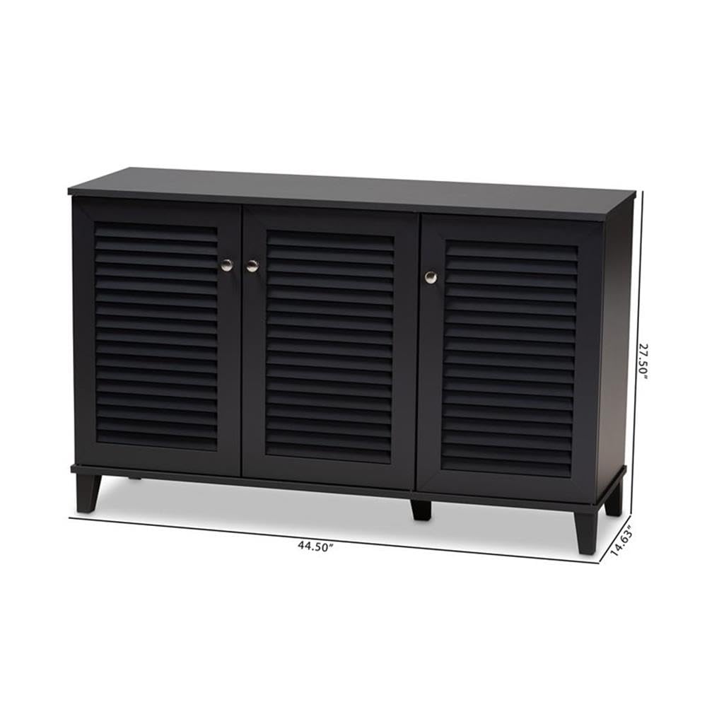 Baxton Studio Coolidge Modern 8-Shelf Shoe Storage Cabinet - Dark Grey Wooden Organizer for Entryway, Closet & Bedroom Shoe Display