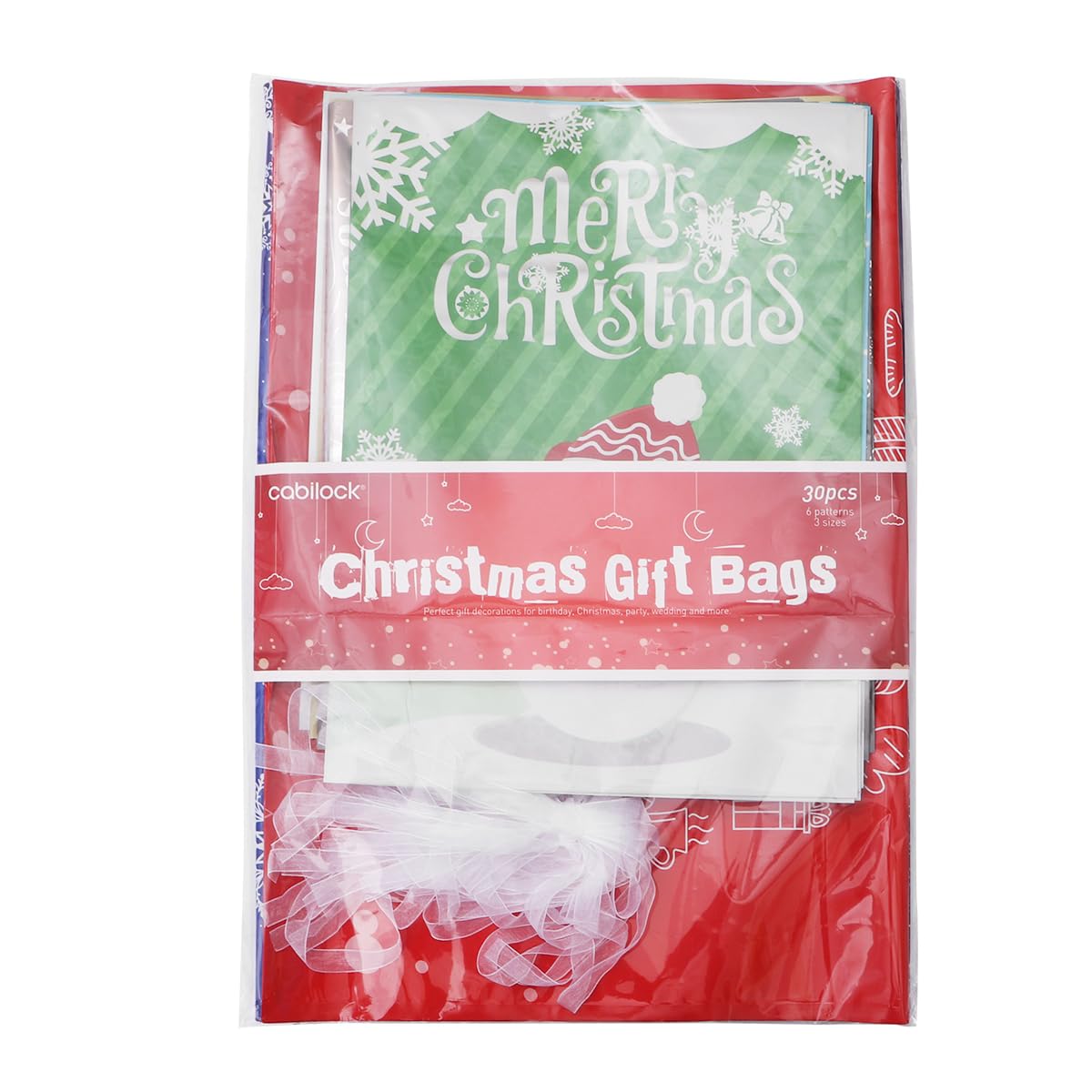 30Pcs Christmas Gift Bags with Ribbon - 3 Sizes Holiday Foil Wrapping Bags for Xmas, Birthday & Party Favors | Perfect for Gift Wrapping, Holiday Decorations & Present Exchanges