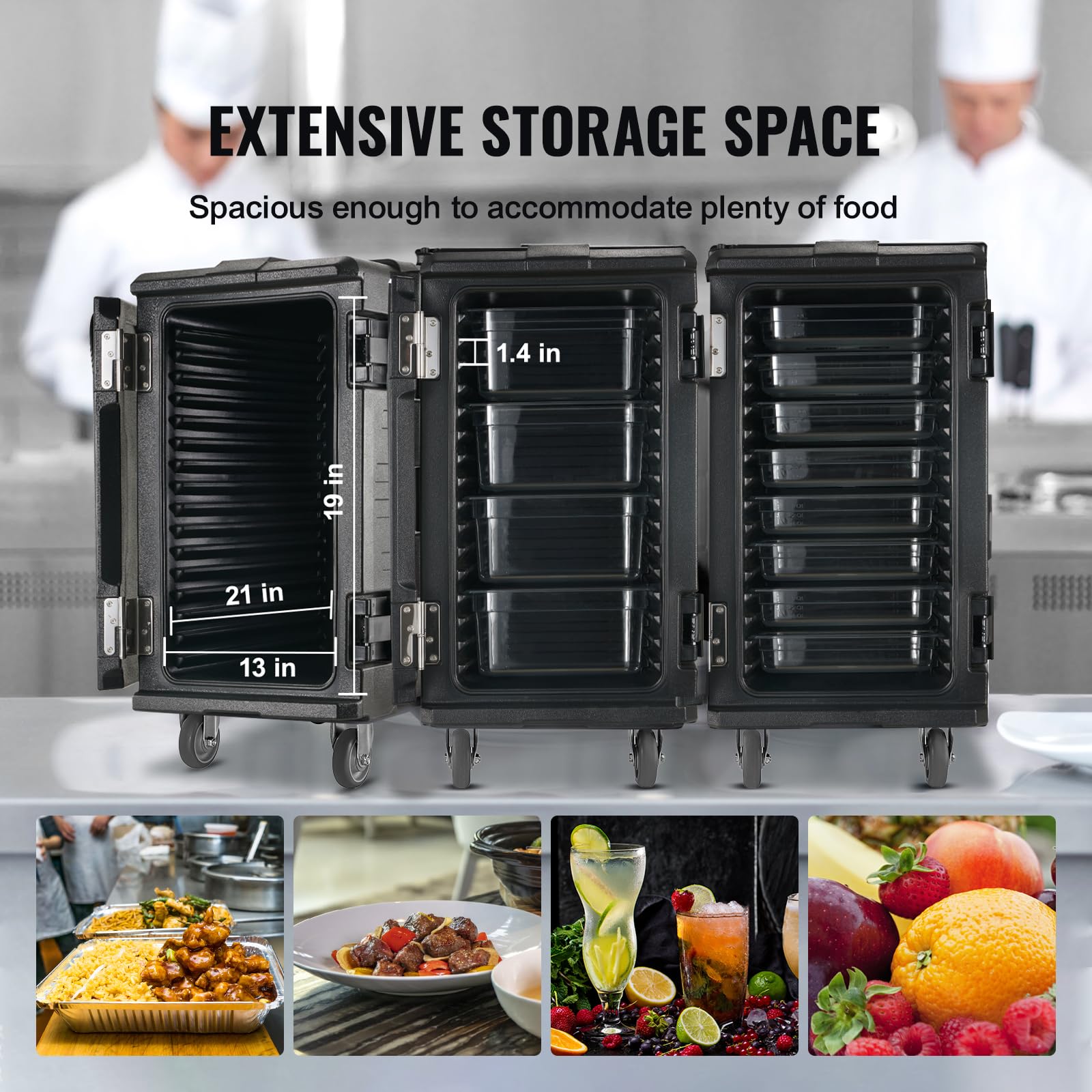VEVOR Insulated Food Pan Carrier 126 Qt Hot Box - Double Buckle Front Loading Food Warmer with Wheels & Handles for Catering, Restaurants, Canteens | Keep Meals Hot During Transport & Events