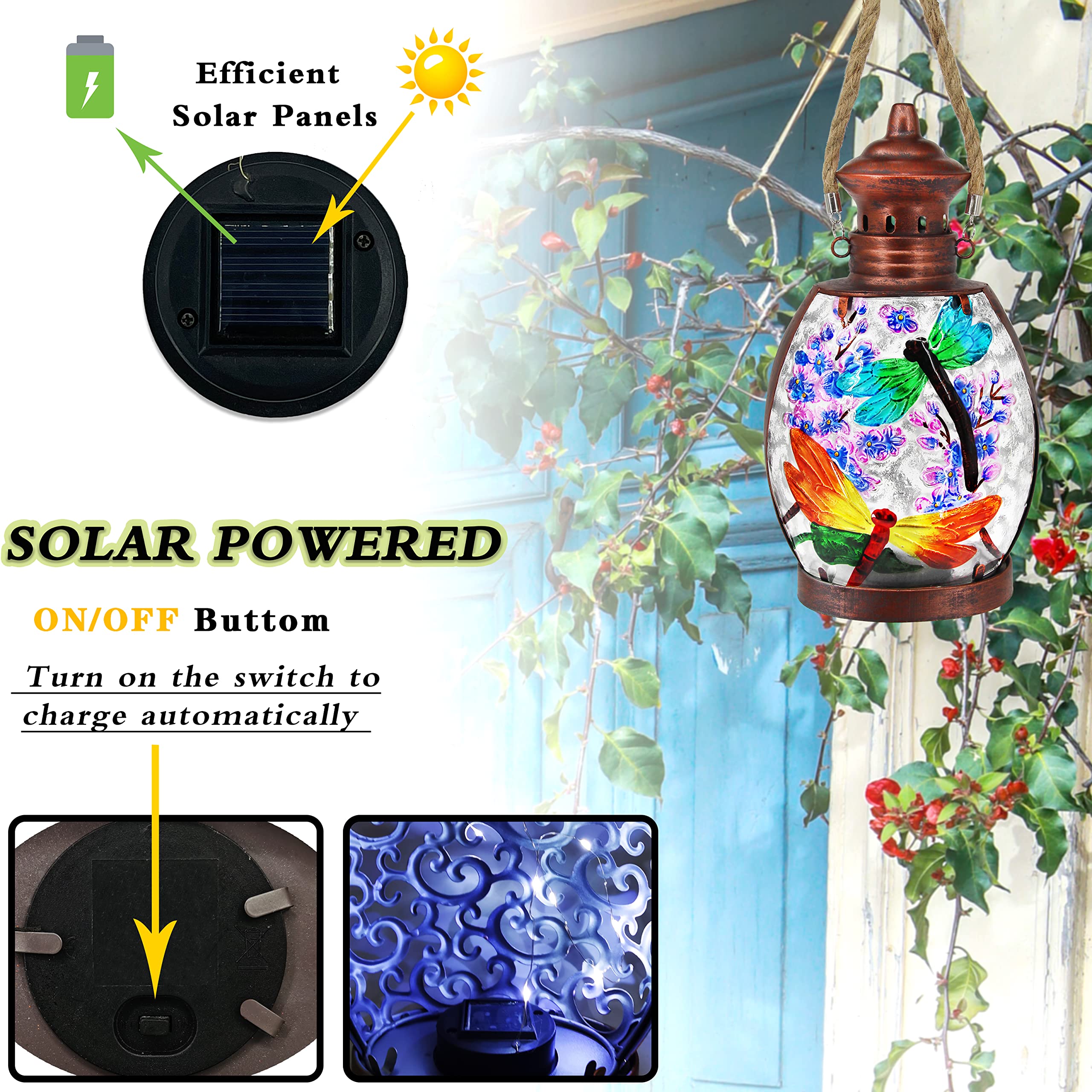 Solar Powered Hanging Dragonfly Lantern - Waterproof Outdoor Solar Light for Garden, Yard, Patio Decor | Perfect for Evening Gatherings & Pathway Lighting