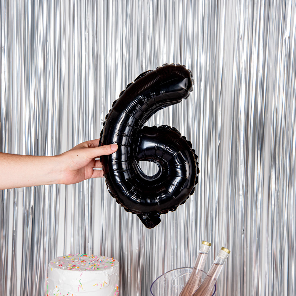 Black Mylar Number 6 Balloon - 16 Inch Large Foil Balloon for Birthday Parties, Anniversaries & Celebrations (1 Count Box)