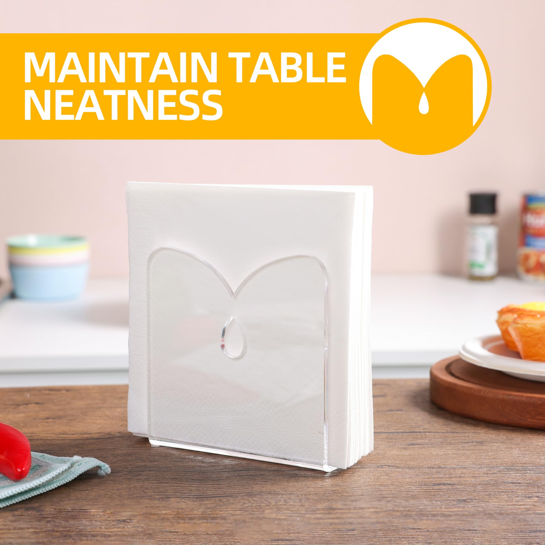 (2 Pack) Heavy Duty Clear Acrylic Napkin Holders - Modern Kitchen Tableware Organizer for Restaurants, Dining Rooms & Home Decor Accessories